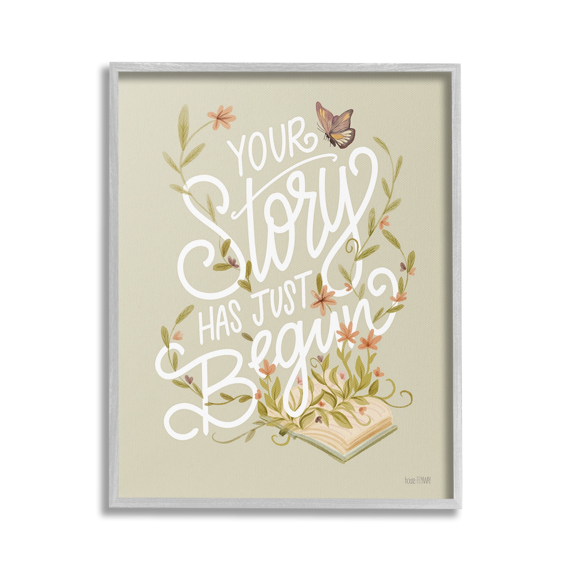 Stupell Industries Your Story Inspirational Botanical & Floral Painting Gray Framed Art Print Wall Art, 16 x 20
