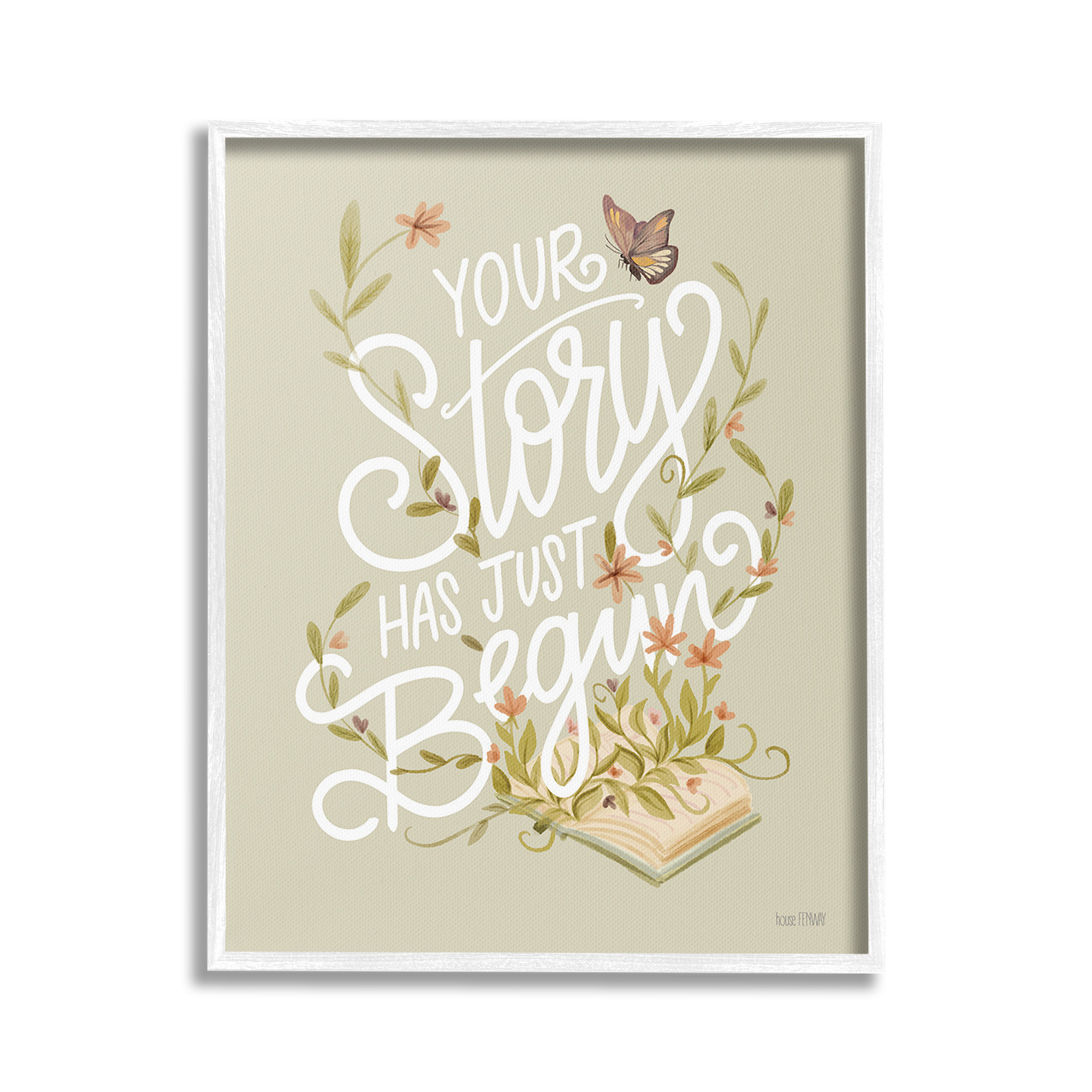 Stupell Industries Your Story Inspirational Botanical & Floral Painting White Framed Art Print Wall Art, 16 x 20
