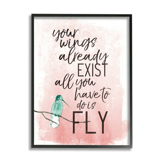 Stupell Industries Your Wings Already Exist Inspirational Phrase Bird Metaphor Inspirational Painting Black Framed Art Print Wall Art, 24 x 30