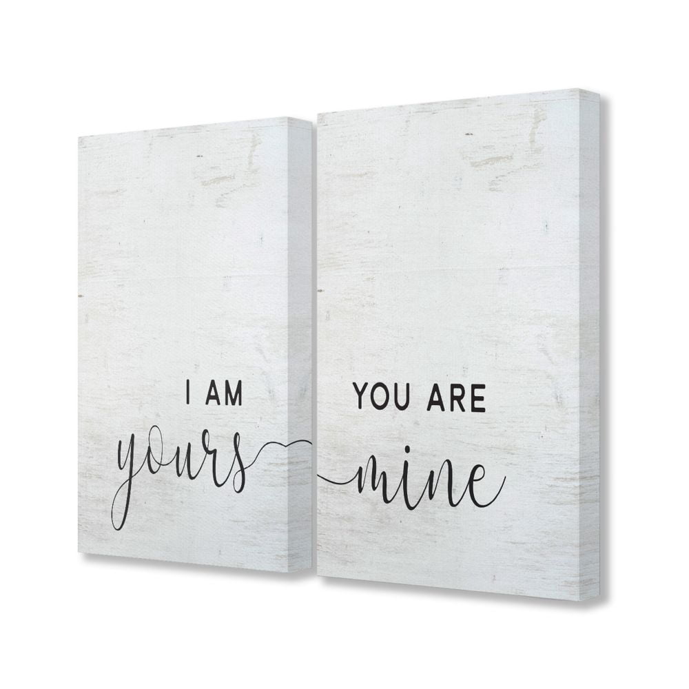 Stupell Industries Yours And Mine Family Home Inspirational Word Textured Design 2pc Canvas Wall Art Set by Lettered and Lined