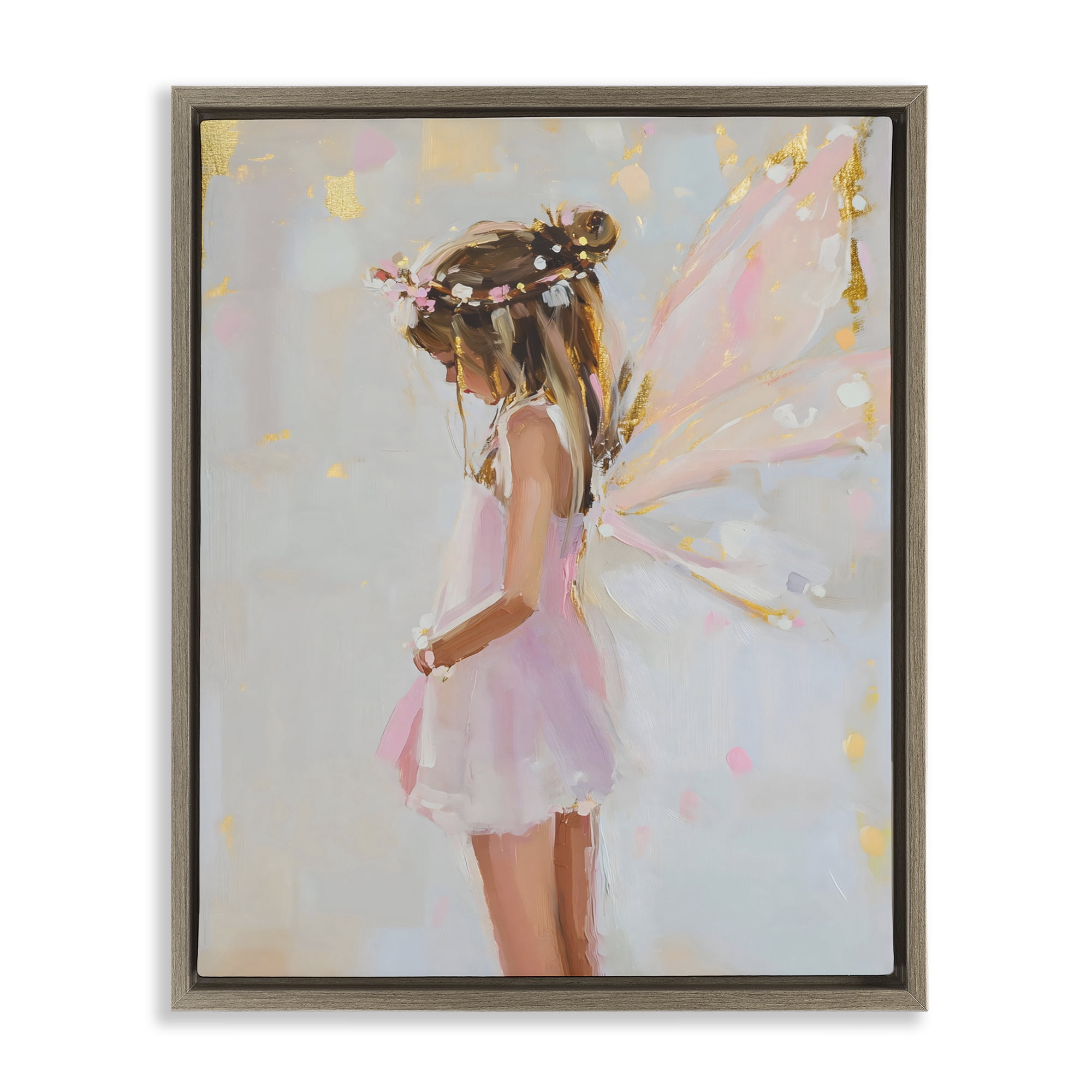 Stupell Industries Youthful Fairy Girl Brown Framed Floater Canvas Wall Art, design by The Prints Vibe