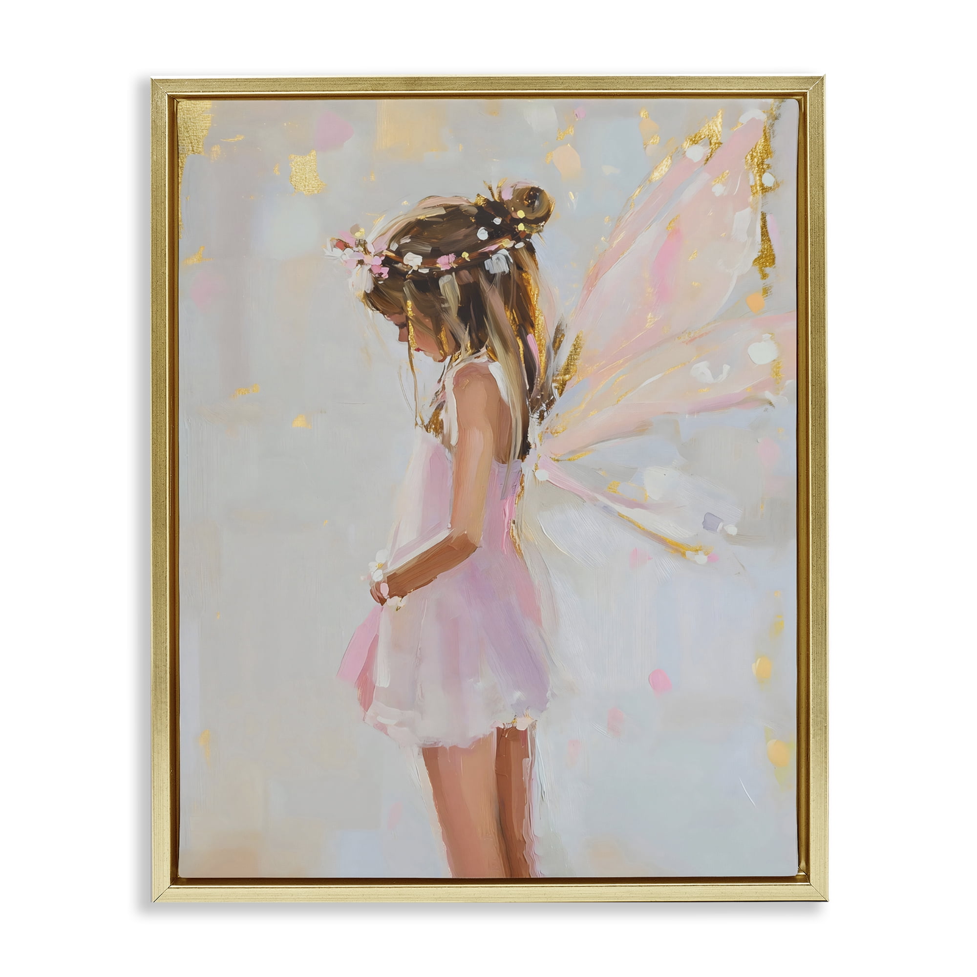 Stupell Industries Youthful Fairy Girl Gold Framed Floater Canvas Wall Art, design by The Prints Vibe
