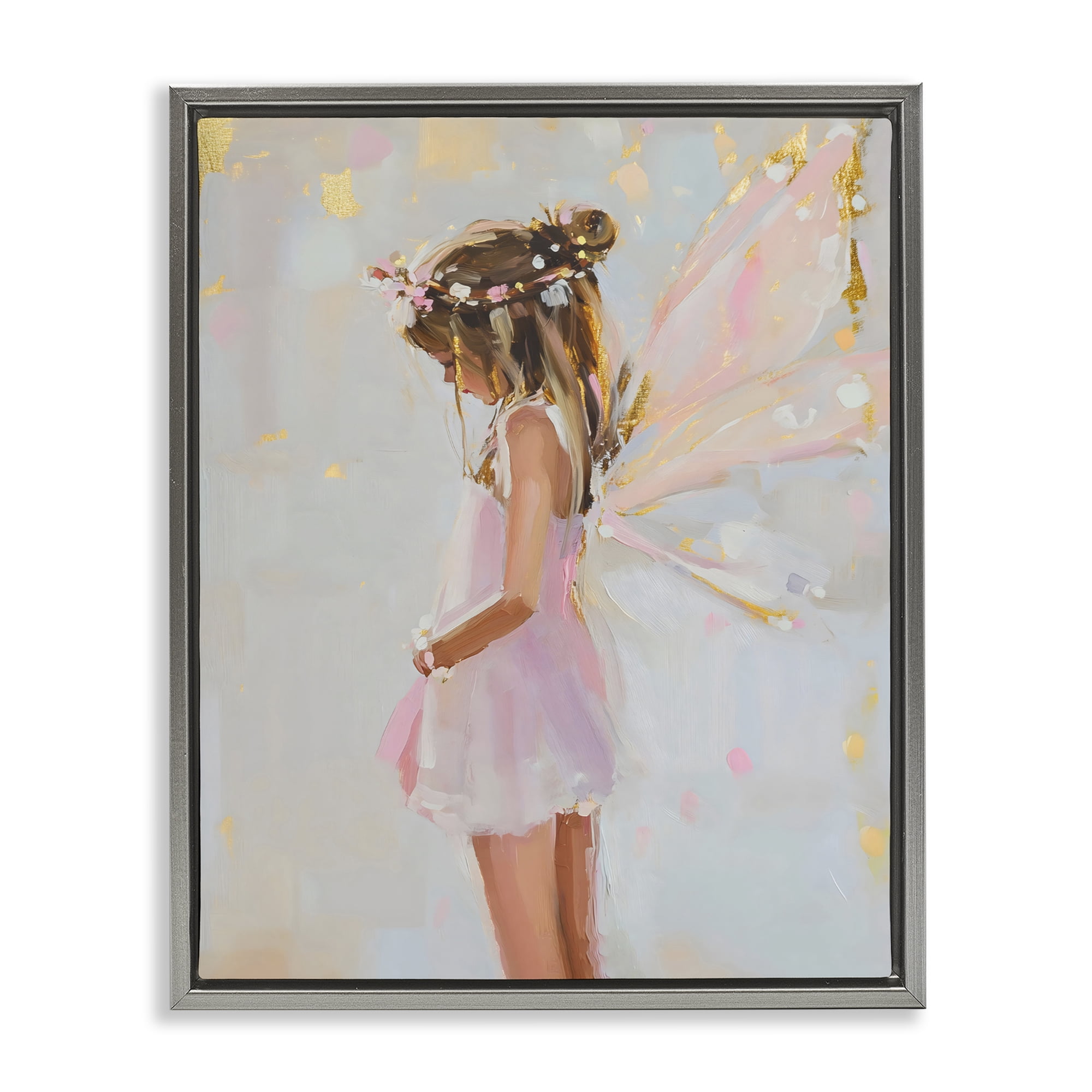 Stupell Industries Youthful Fairy Girl Gray Framed Floater Canvas Wall Art, design by The Prints Vibe