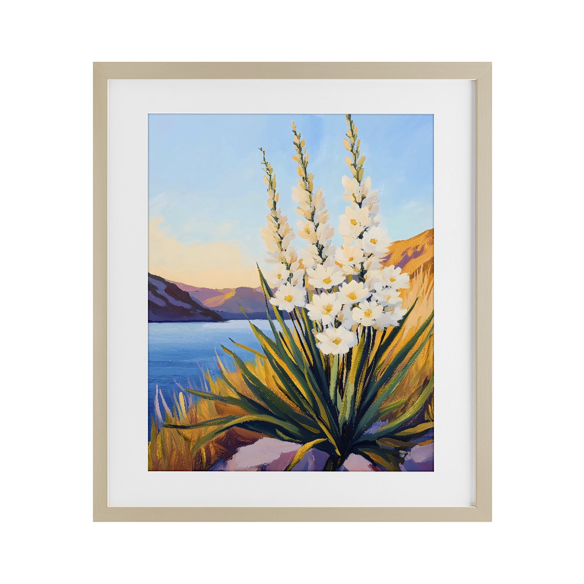 Stupell Industries Yucca in Bloom By The Lake Birch Framed Print Under Glass, design by The Prints Vibe