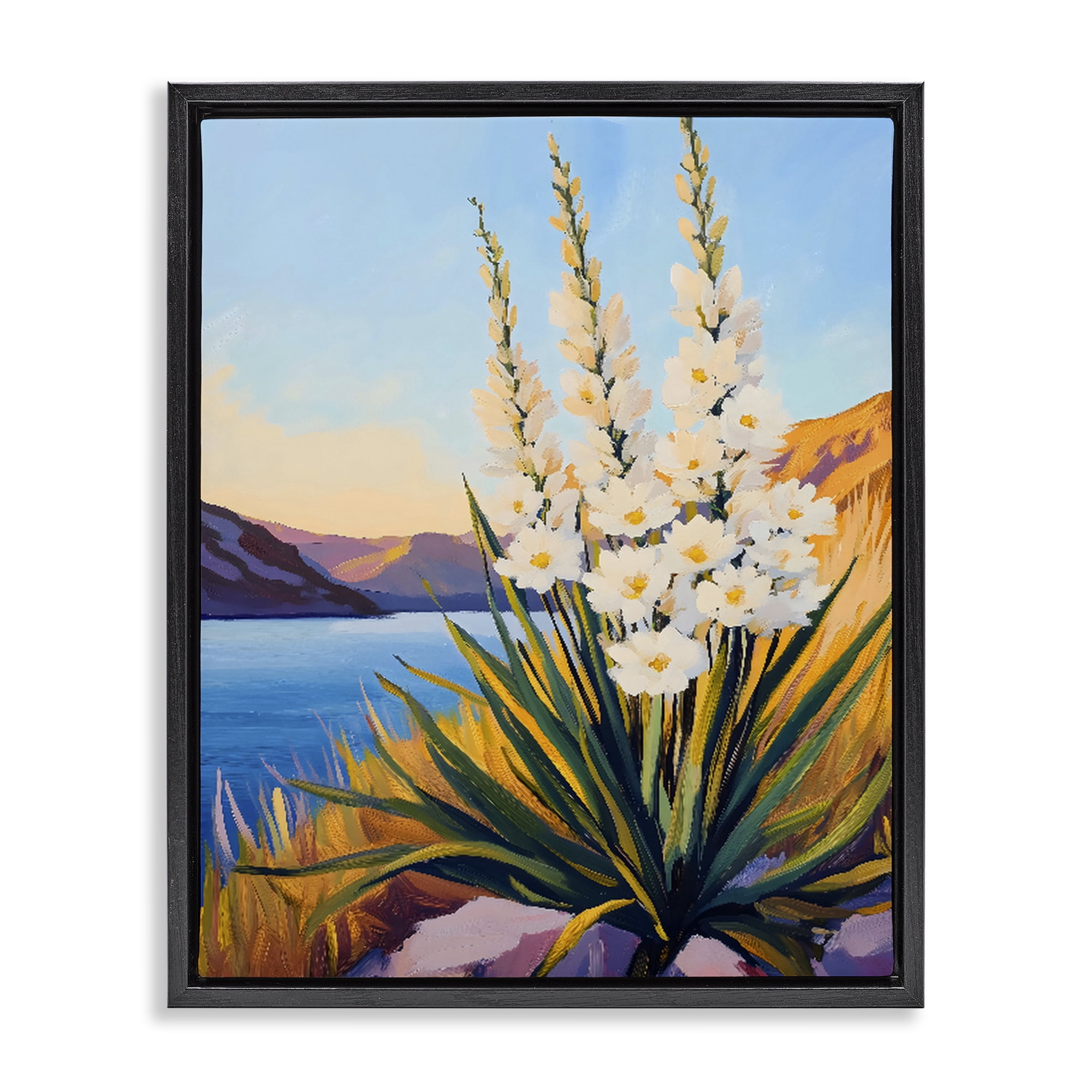 Stupell Industries Yucca in Bloom By The Lake Black Framed Floater Canvas Wall Art, design by The Prints Vibe