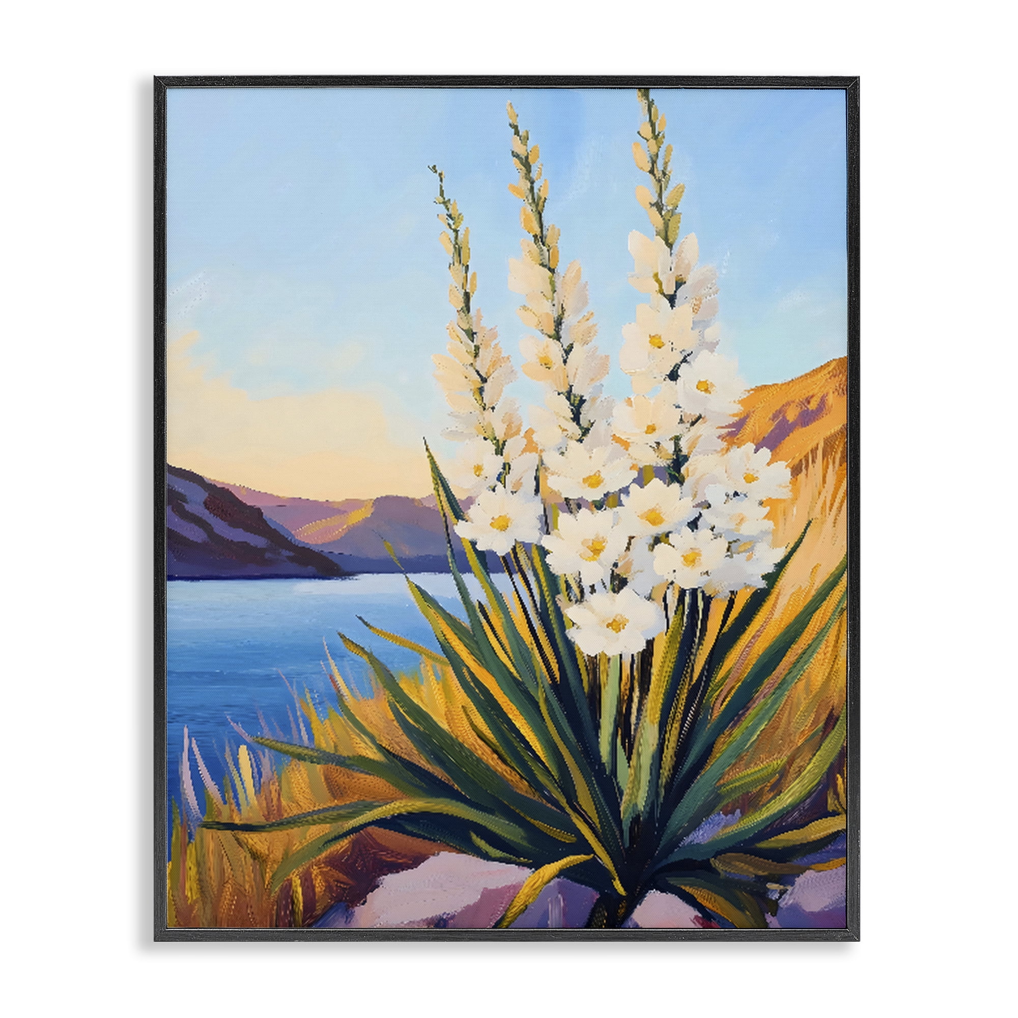 Stupell Industries Yucca in Bloom By The Lake Black Framed Giclee Art, design by The Prints Vibe
