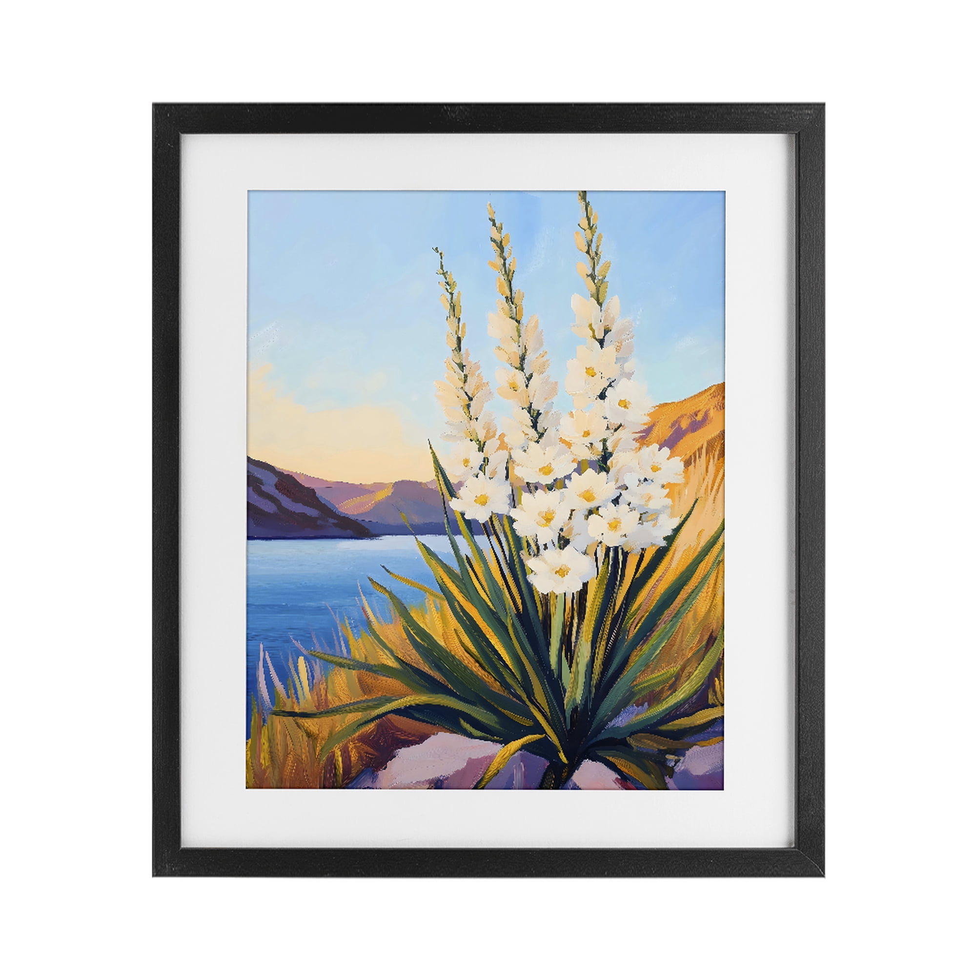Stupell Industries Yucca in Bloom By The Lake Black Framed Print Under Glass, design by The Prints Vibe