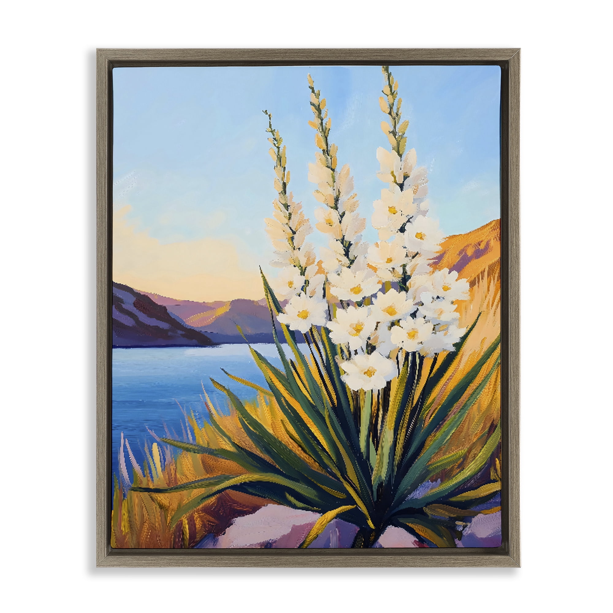 Stupell Industries Yucca in Bloom By The Lake Brown Framed Floater Canvas Wall Art, design by The Prints Vibe