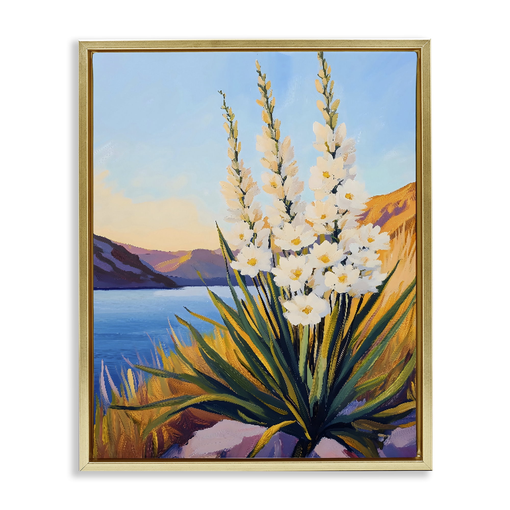 Stupell Industries Yucca in Bloom By The Lake Gold Framed Floater Canvas Wall Art, design by The Prints Vibe