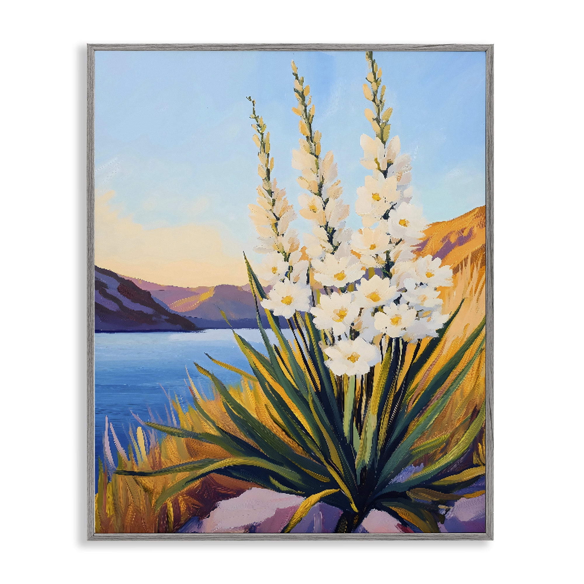 Stupell Industries Yucca in Bloom By The Lake Gray Framed Giclee Art, design by The Prints Vibe