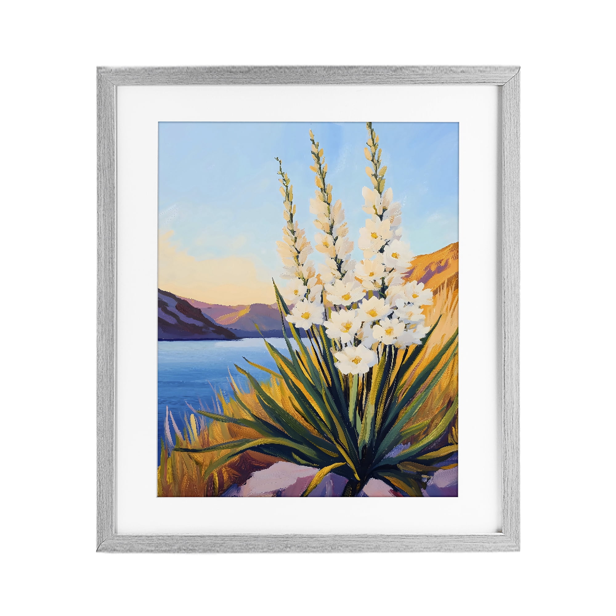 Stupell Industries Yucca in Bloom By The Lake Gray Framed Print Under Glass, design by The Prints Vibe