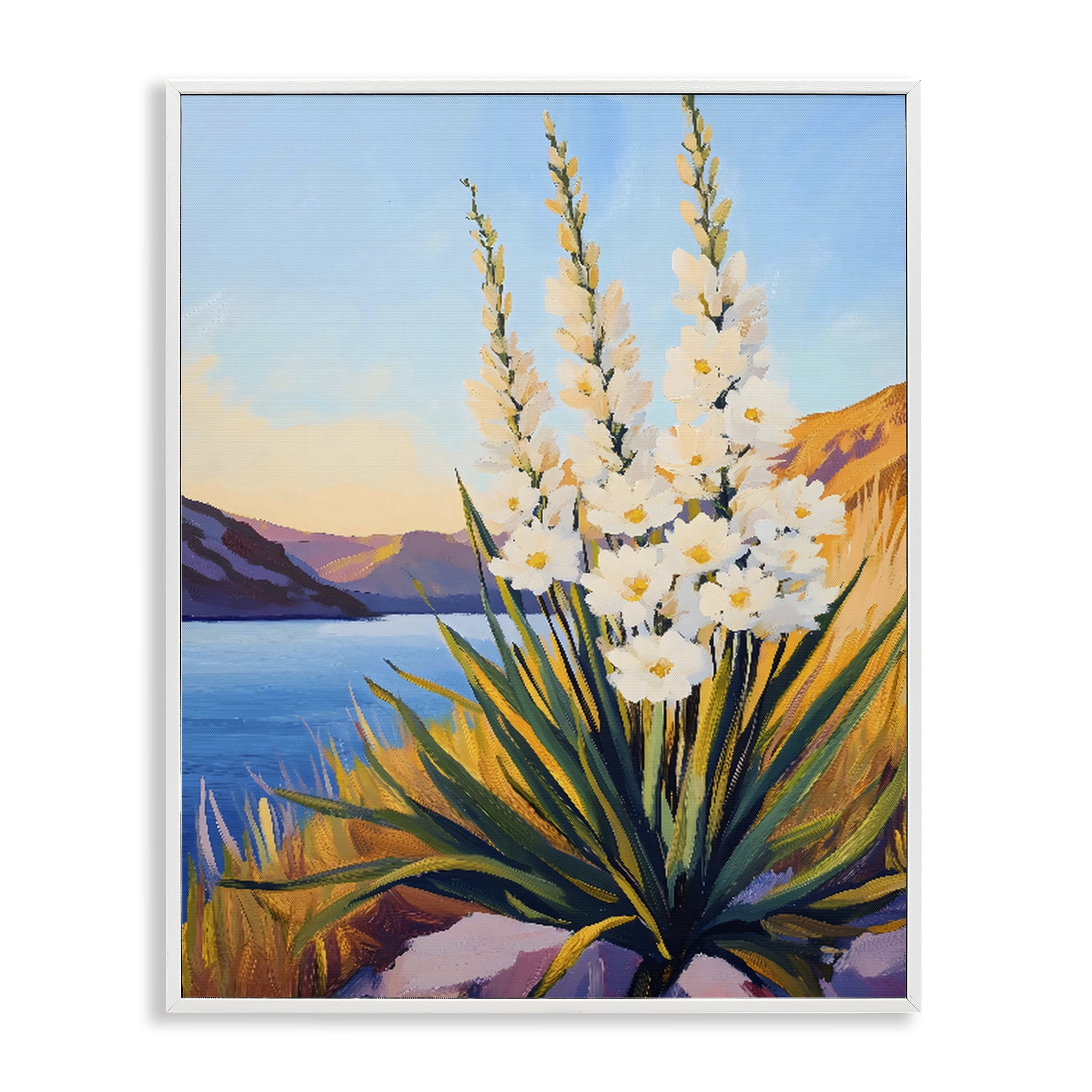Stupell Industries Yucca in Bloom By The Lake White Framed Giclee Art, design by The Prints Vibe