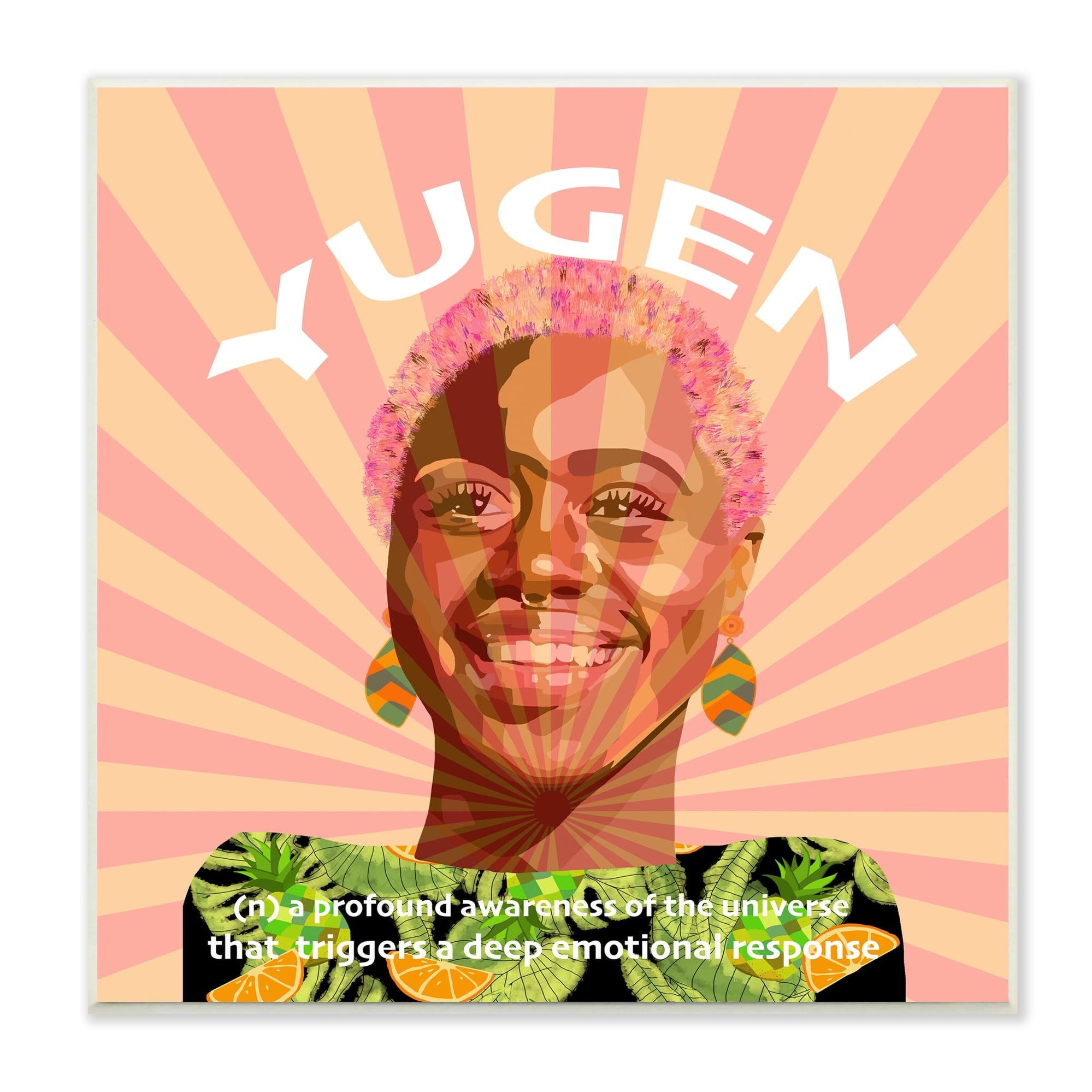 Stupell Industries Yugen Definition Text Smiling Woman Floral Stripes , 12 x 12, Design by Lynnda Rakos