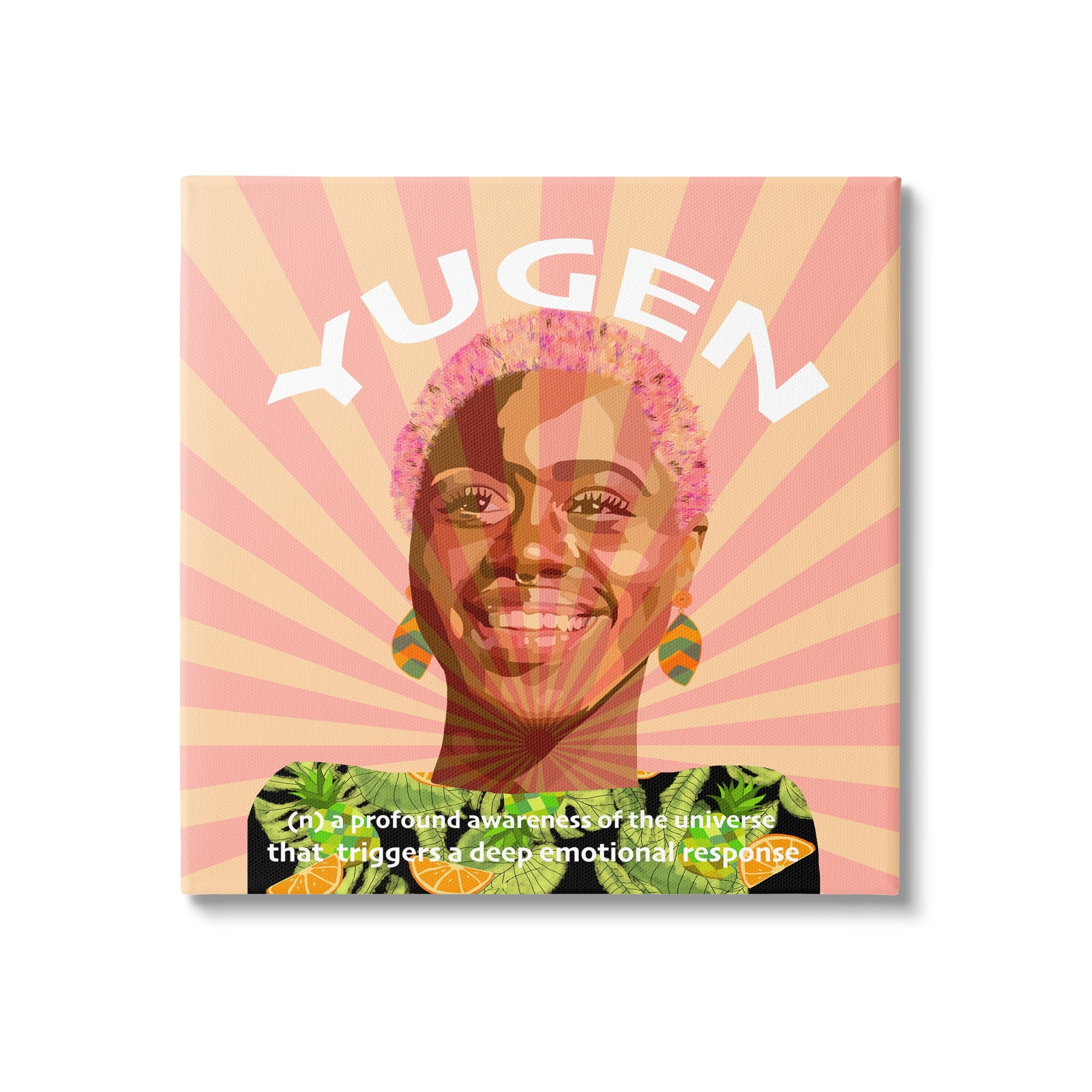 Stupell Industries Yugen Definition Text Smiling Woman Floral Stripes Graphic Art Gallery-Wrapped Canvas Print Wall Art, 24x24, by Lynnda Rakos
