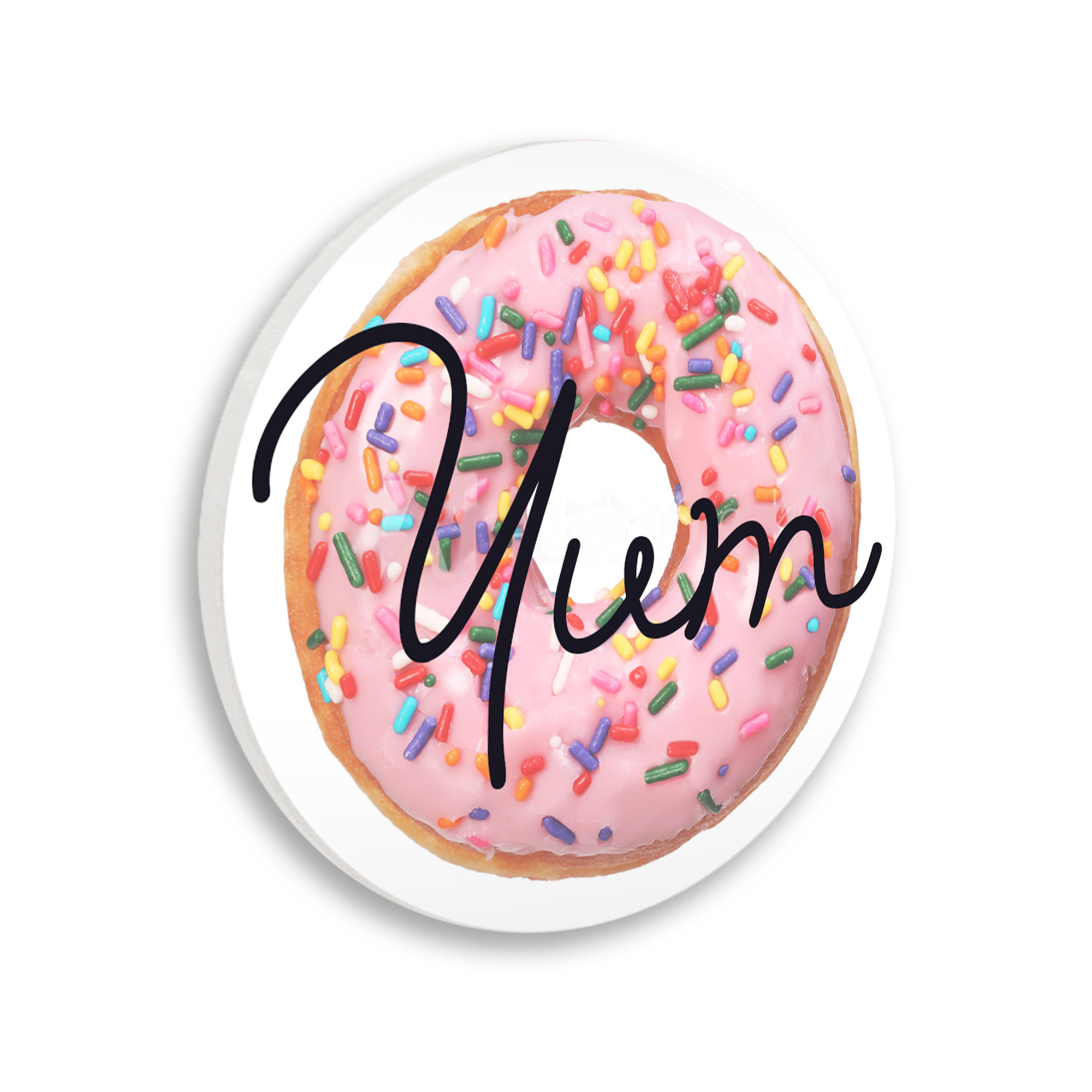 Stupell Industries Yum Phrase Pink Sprinkled Donut Sweet Dessert,12 x 12,Design By Daphne Polselli