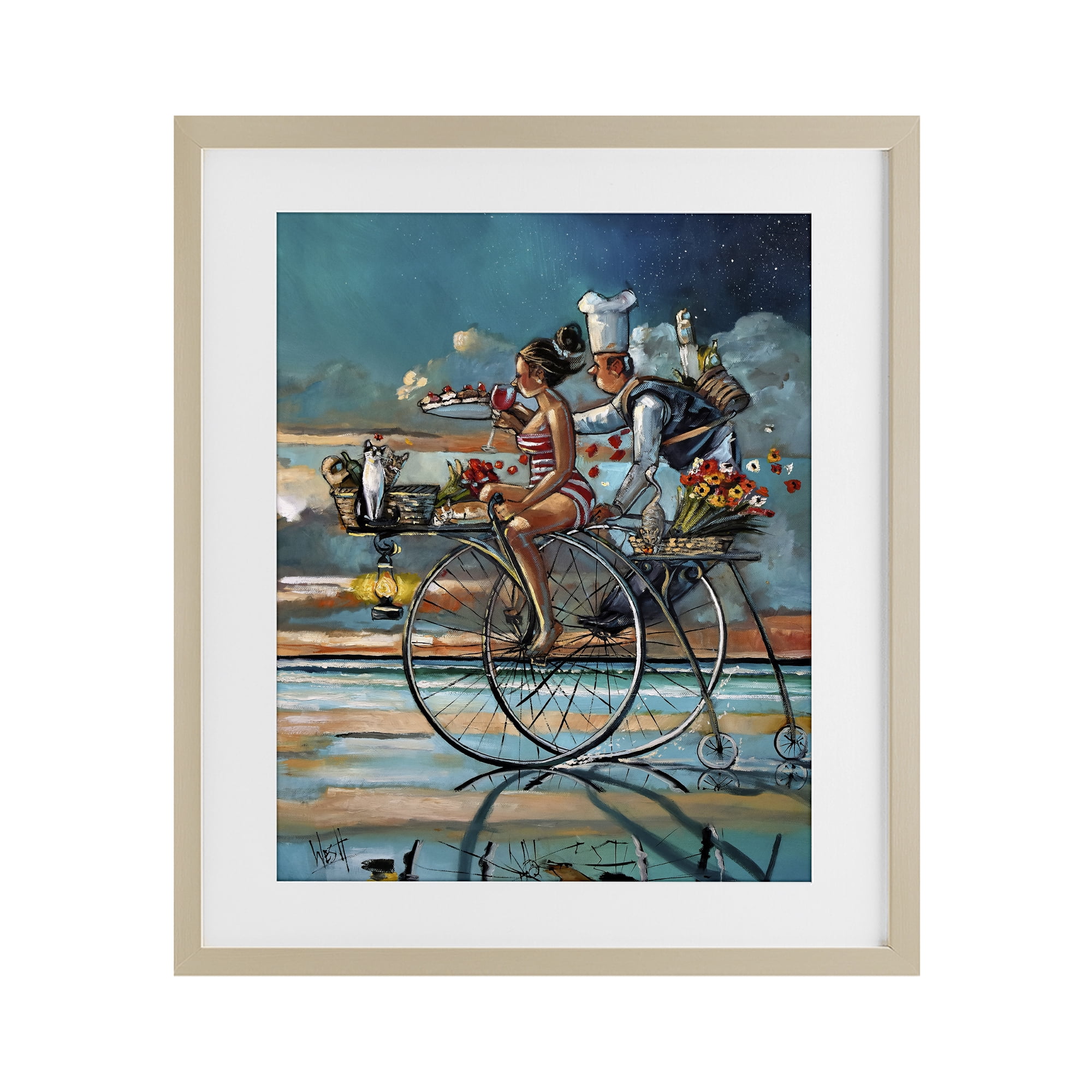 Stupell Industries Zaan's Dream Seaside Bicycle Ride Birch Framed Print Under Glass, design by Ronald West