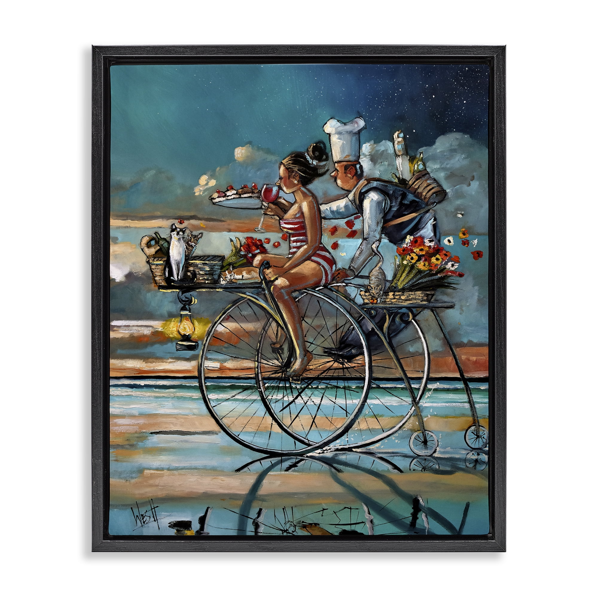 Stupell Industries Zaan's Dream Seaside Bicycle Ride Black Framed Floater Canvas Wall Art, design by Ronald West