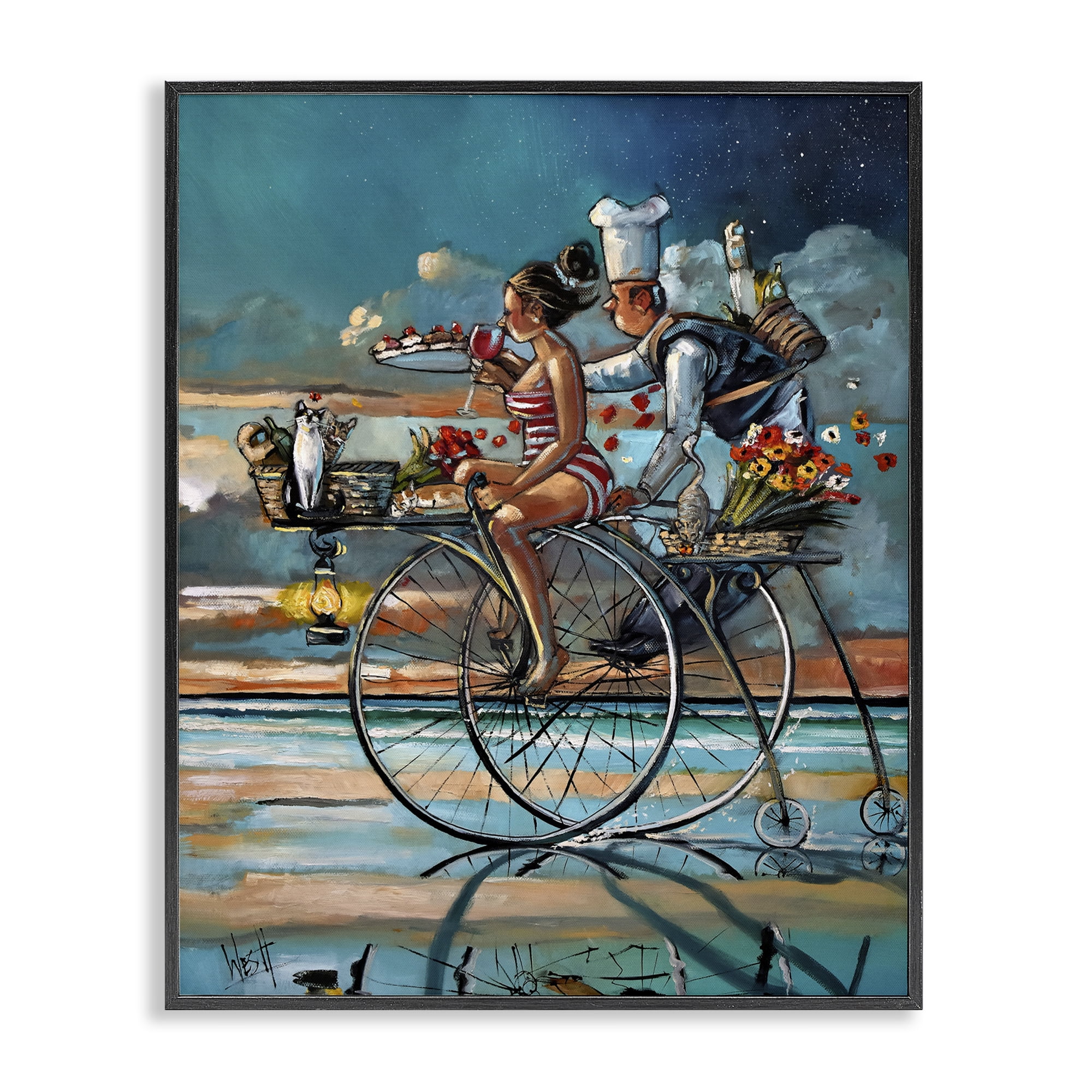 Stupell Industries Zaan's Dream Seaside Bicycle Ride Black Framed Giclee Art, design by Ronald West