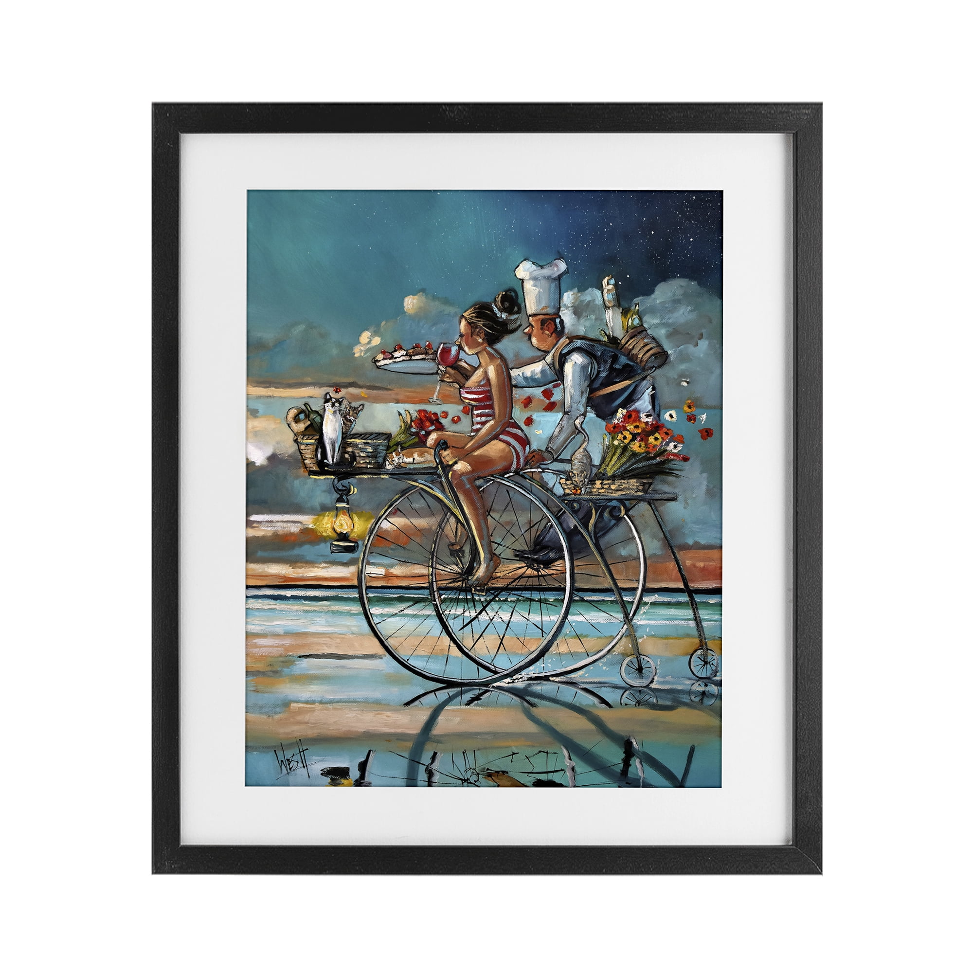 Stupell Industries Zaan's Dream Seaside Bicycle Ride Black Framed Print Under Glass, design by Ronald West