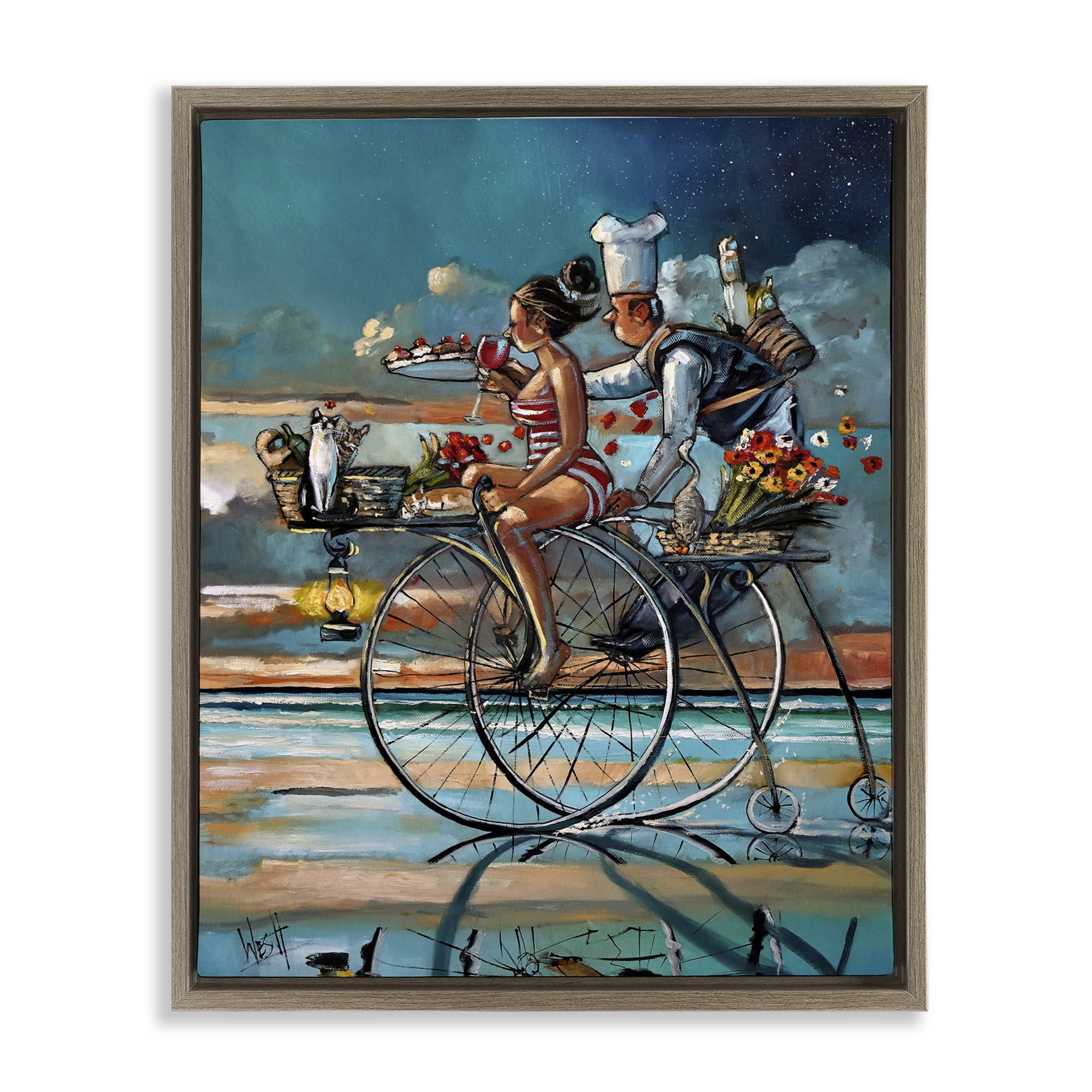 Stupell Industries Zaan's Dream Seaside Bicycle Ride Brown Framed Floater Canvas Wall Art, design by Ronald West