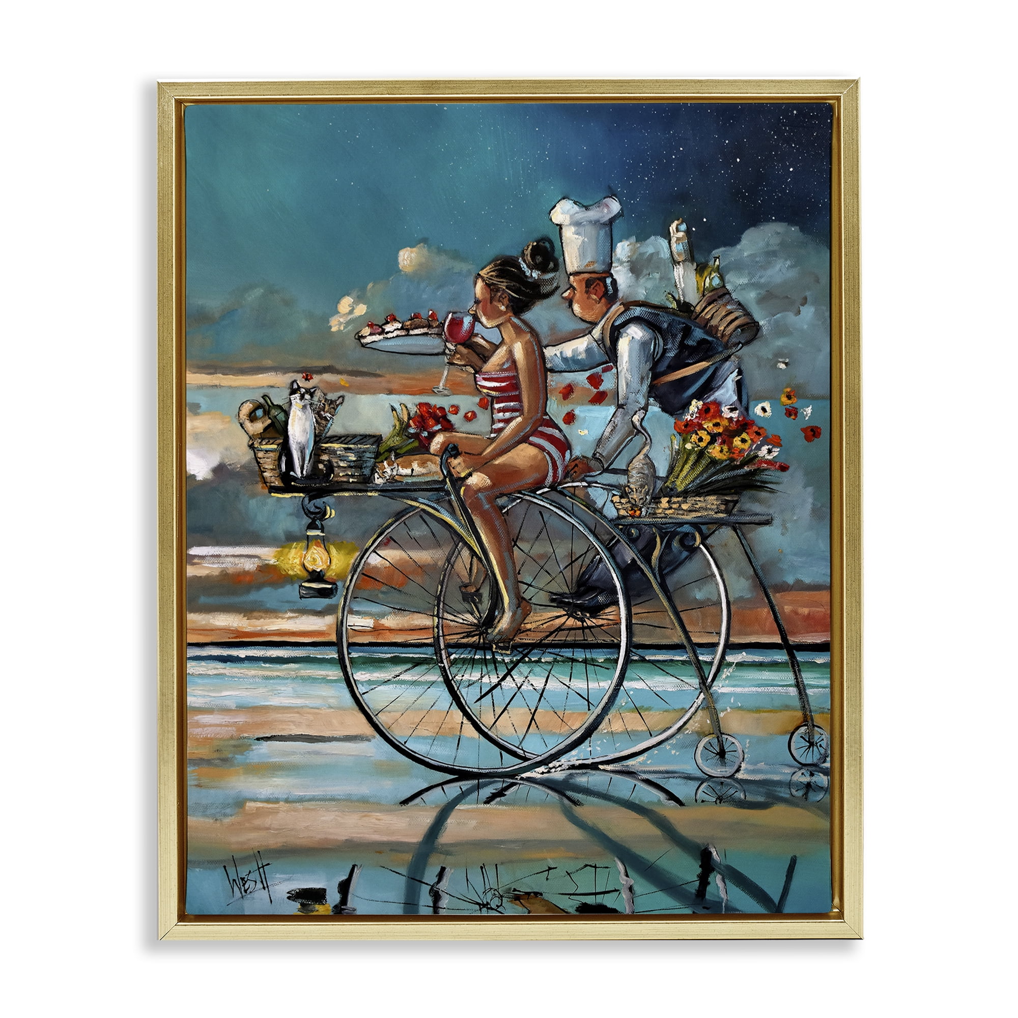 Stupell Industries Zaan's Dream Seaside Bicycle Ride Gold Framed Floater Canvas Wall Art, design by Ronald West
