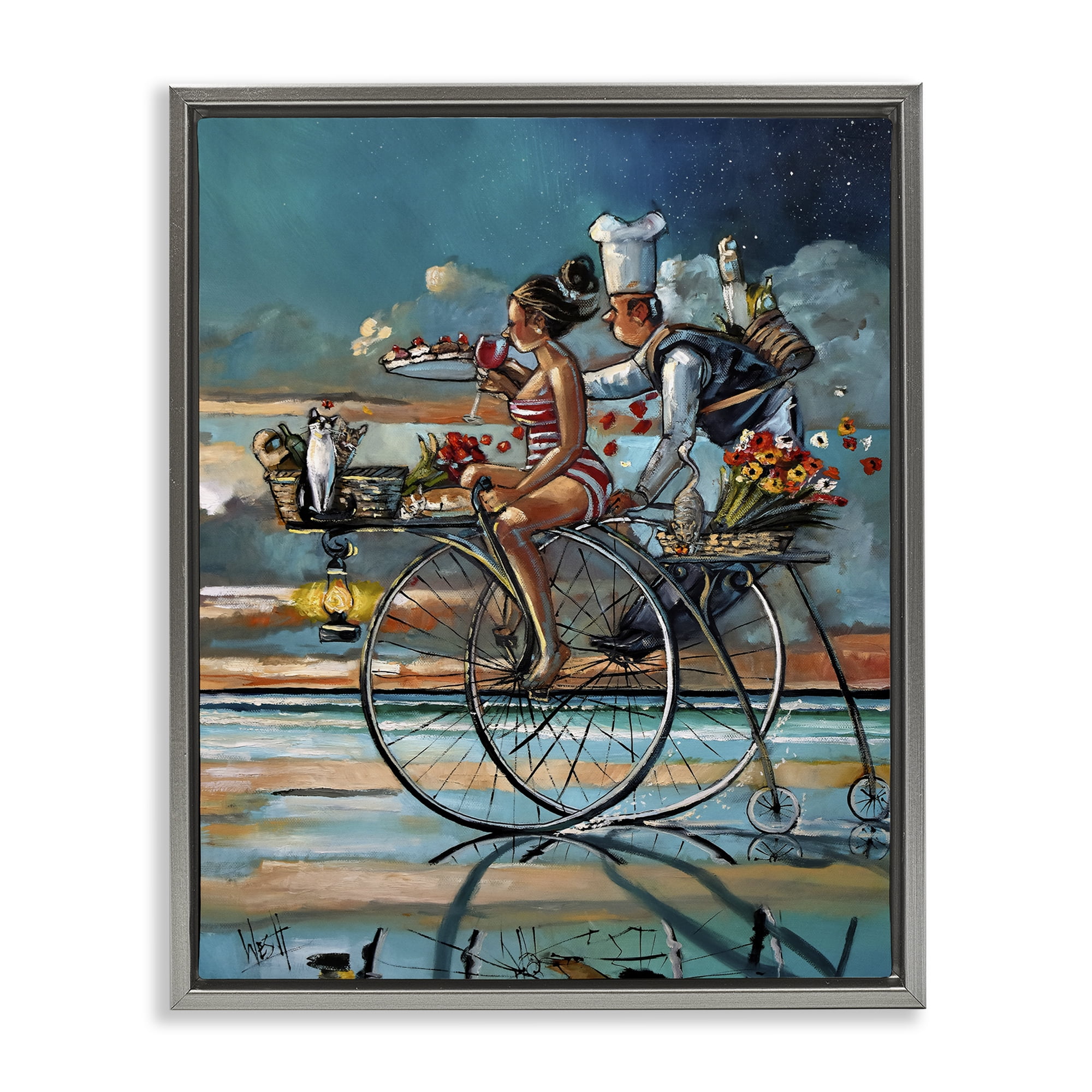Stupell Industries Zaan's Dream Seaside Bicycle Ride Gray Framed Floater Canvas Wall Art, design by Ronald West