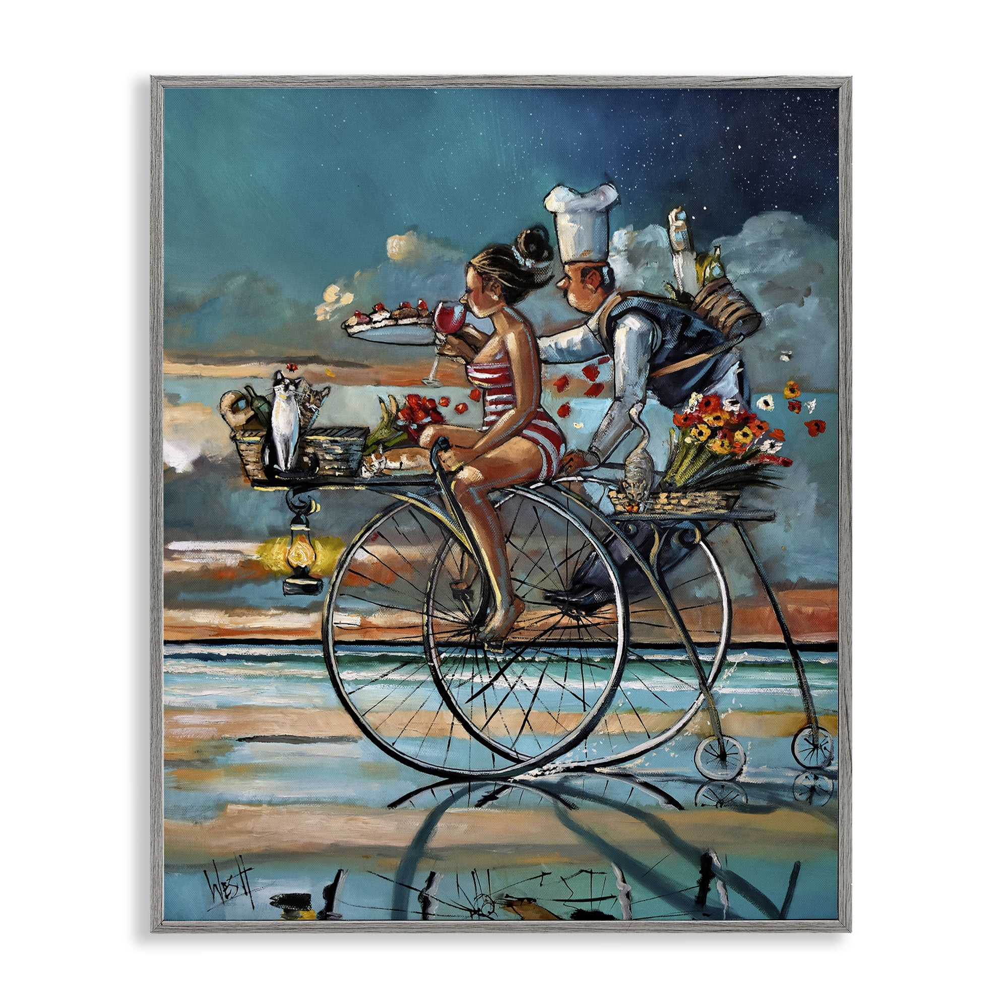 Stupell Industries Zaan's Dream Seaside Bicycle Ride Gray Framed Giclee Art, design by Ronald West