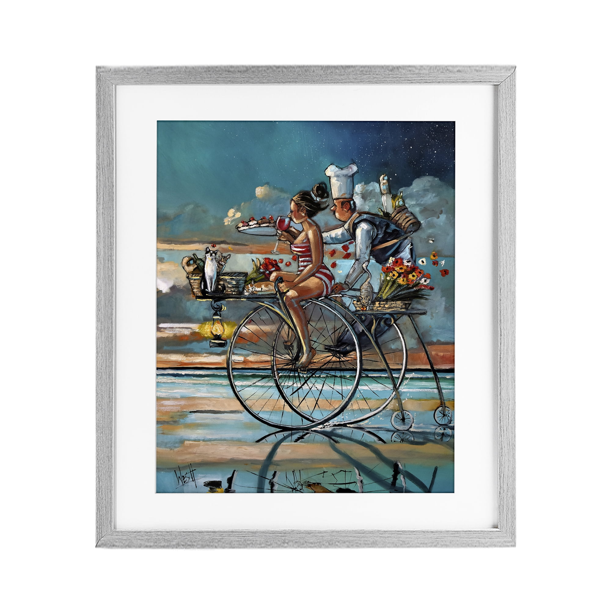 Stupell Industries Zaan's Dream Seaside Bicycle Ride Gray Framed Print Under Glass, design by Ronald West