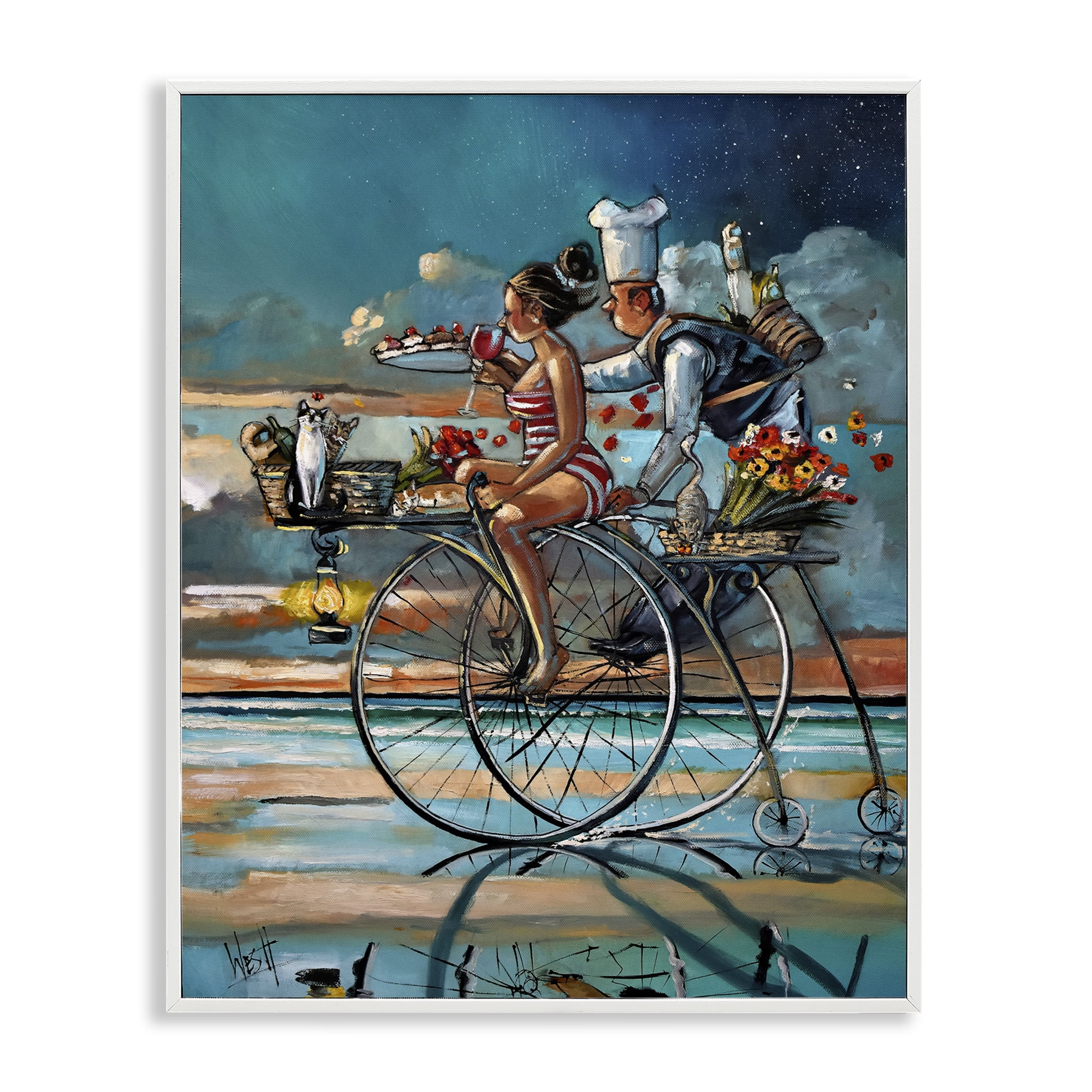 Stupell Industries Zaan's Dream Seaside Bicycle Ride White Framed Giclee Art, design by Ronald West
