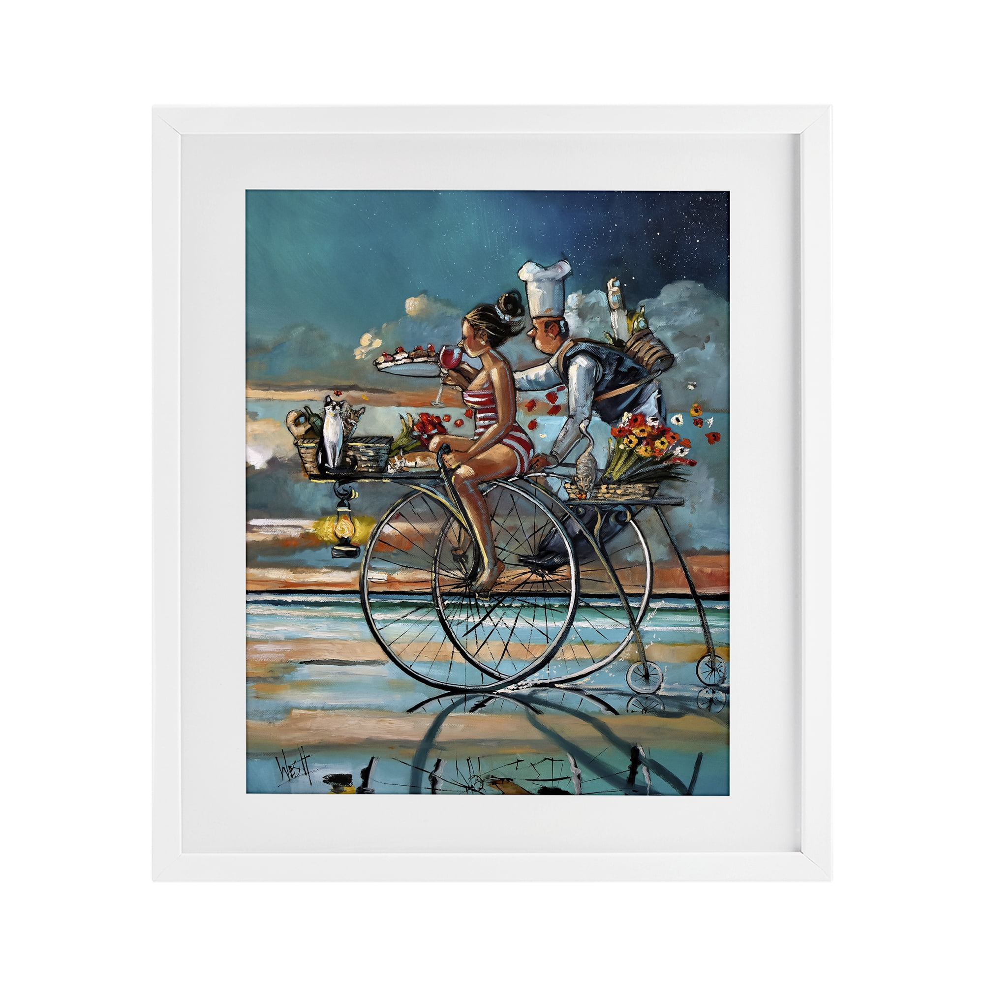 Stupell Industries Zaan's Dream Seaside Bicycle Ride White Framed Print Under Glass, design by Ronald West