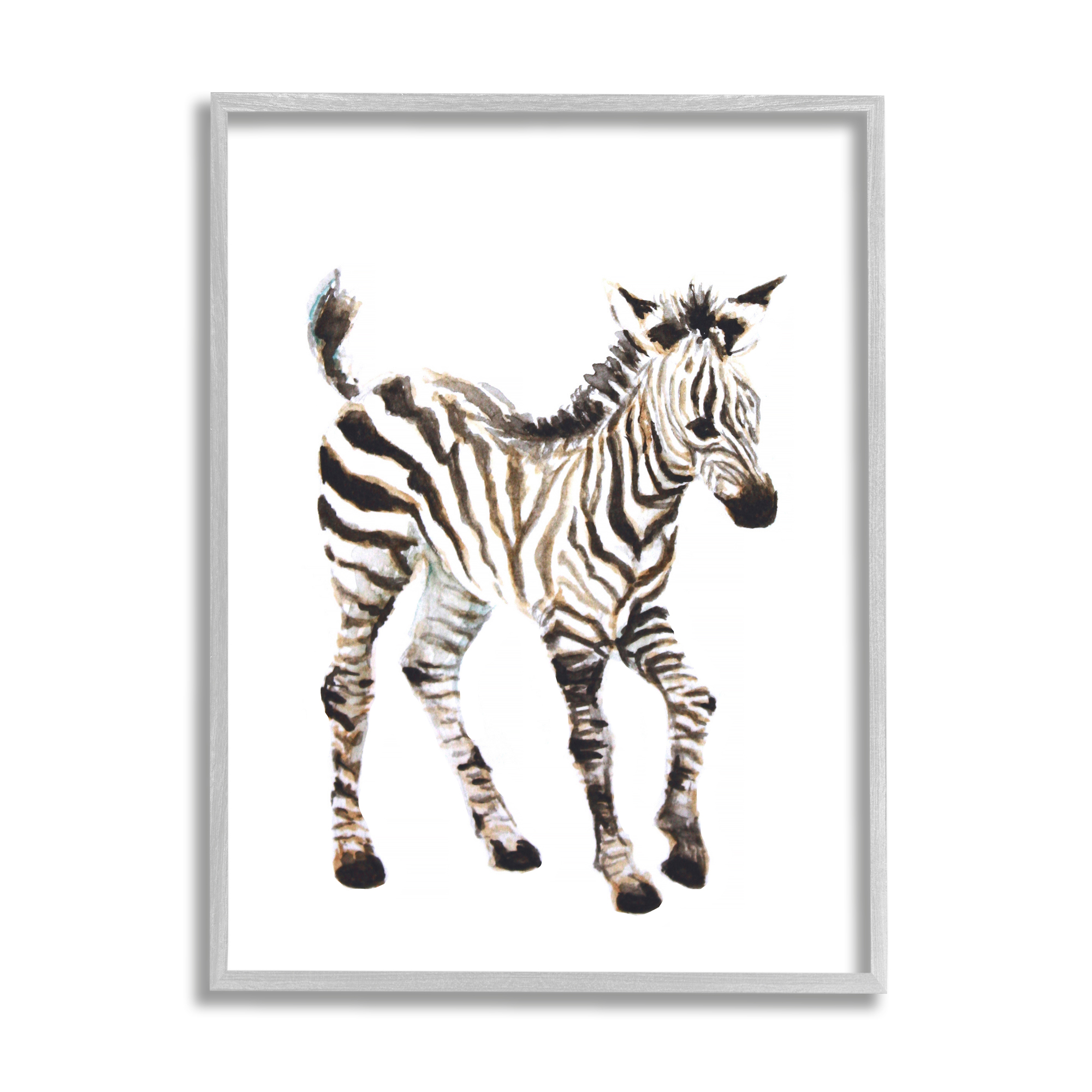 Stupell Industries Zebra Baby Watercolor Painting Safari Animal Children's Nursery Gray Framed Art Print Wall Art, 16x20, by Fox Hollow Studios