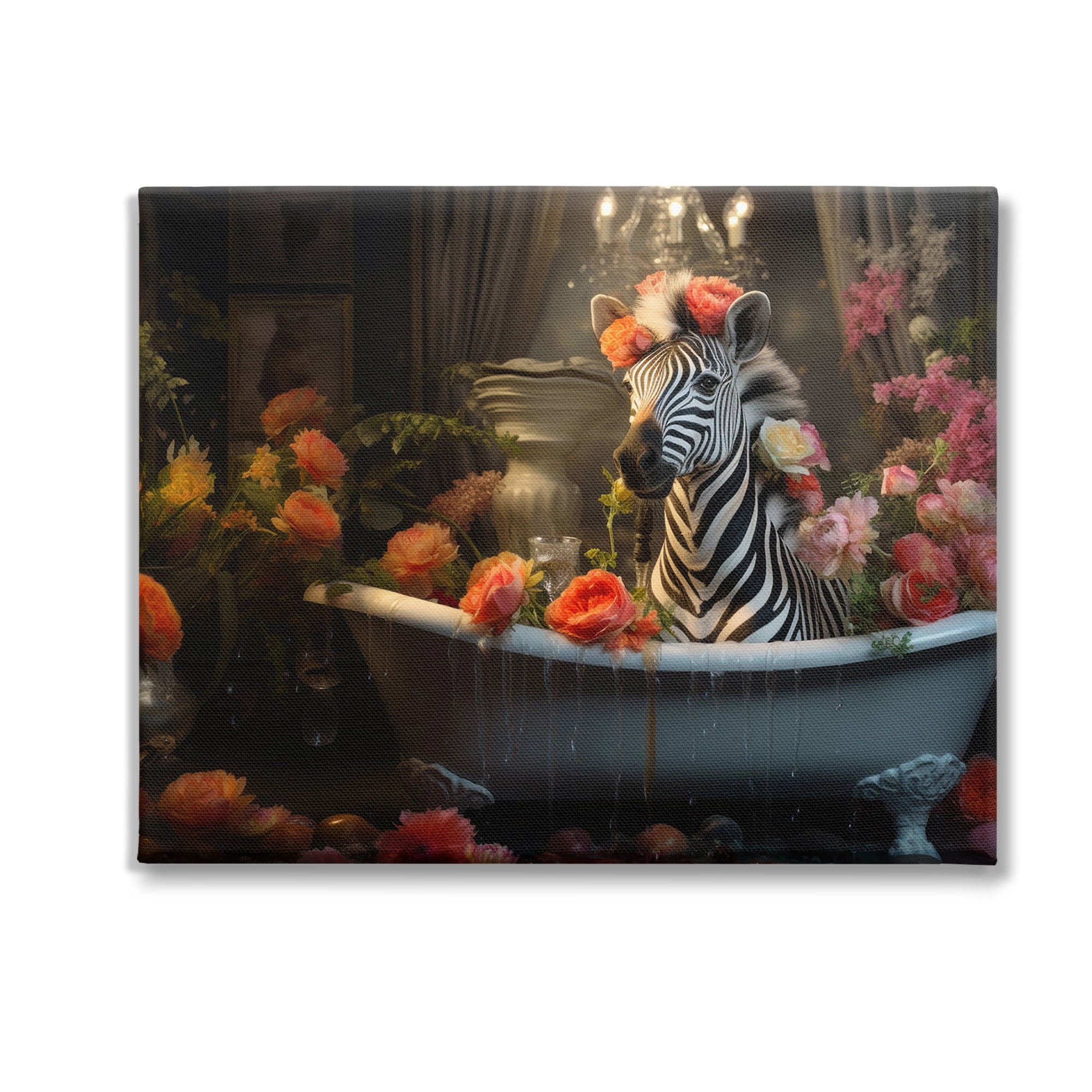 Stupell Industries Zebra Bathing with Florals Animals & Insects Painting Gallery Wrapped Canvas Art Print Wall Art, 30 x 24