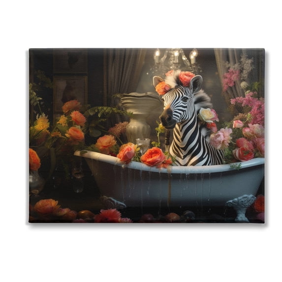 Stupell Industries Zebra Bathing with Florals Animals & Insects Painting Gallery Wrapped Canvas Art Print Wall Art, 40 x 30