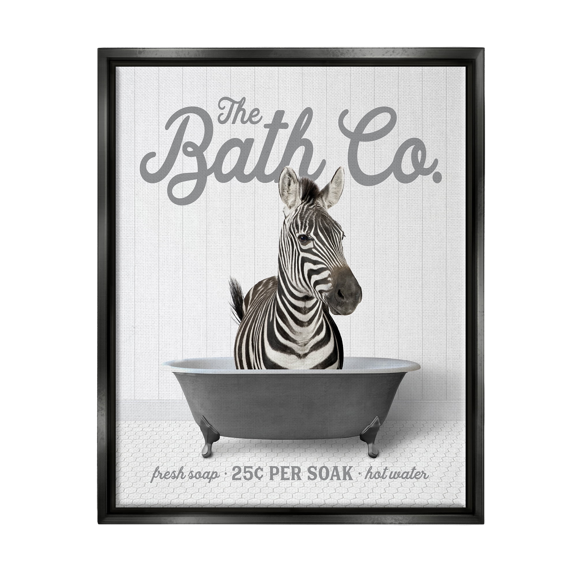Stupell Industries Zebra Bathroom Tub Animals & Insects Painting Black Floater Framed Art Print Wall Art, 25 x 31