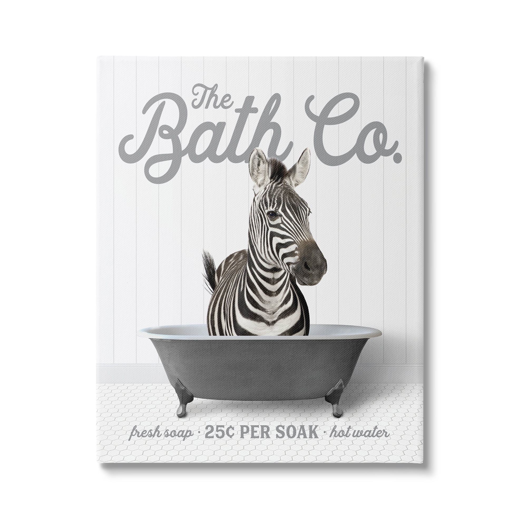 Zebra in Bathtub Black and White Canvas Wall Art, 16 x 20