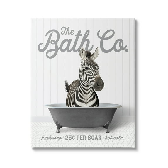 Stupell Industries Zebra Bathroom Tub Animals & Insects Painting Gallery Wrapped Canvas Print Wall Art, 24 x 30