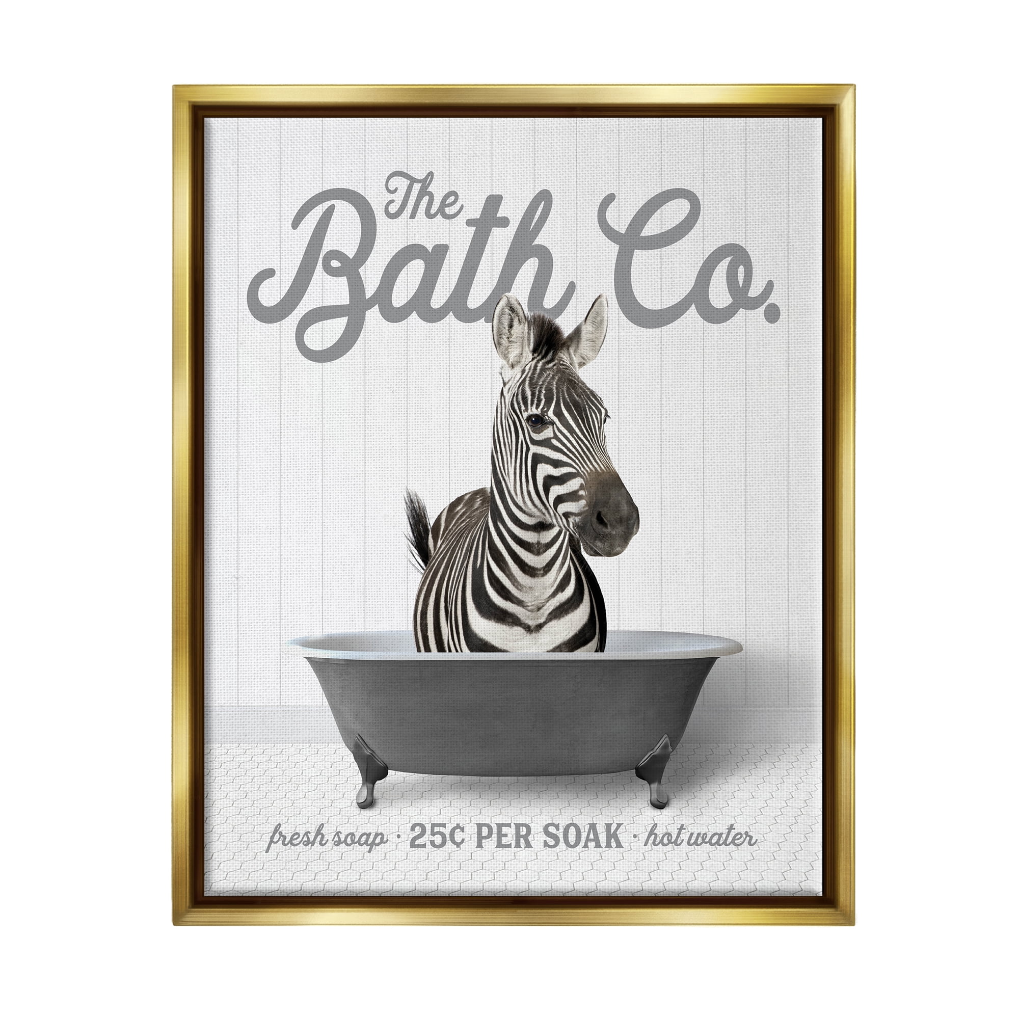 Stupell Industries Zebra Bathroom Tub Animals & Insects Painting Gold Floater Framed Art Print Wall Art, 17 x 21