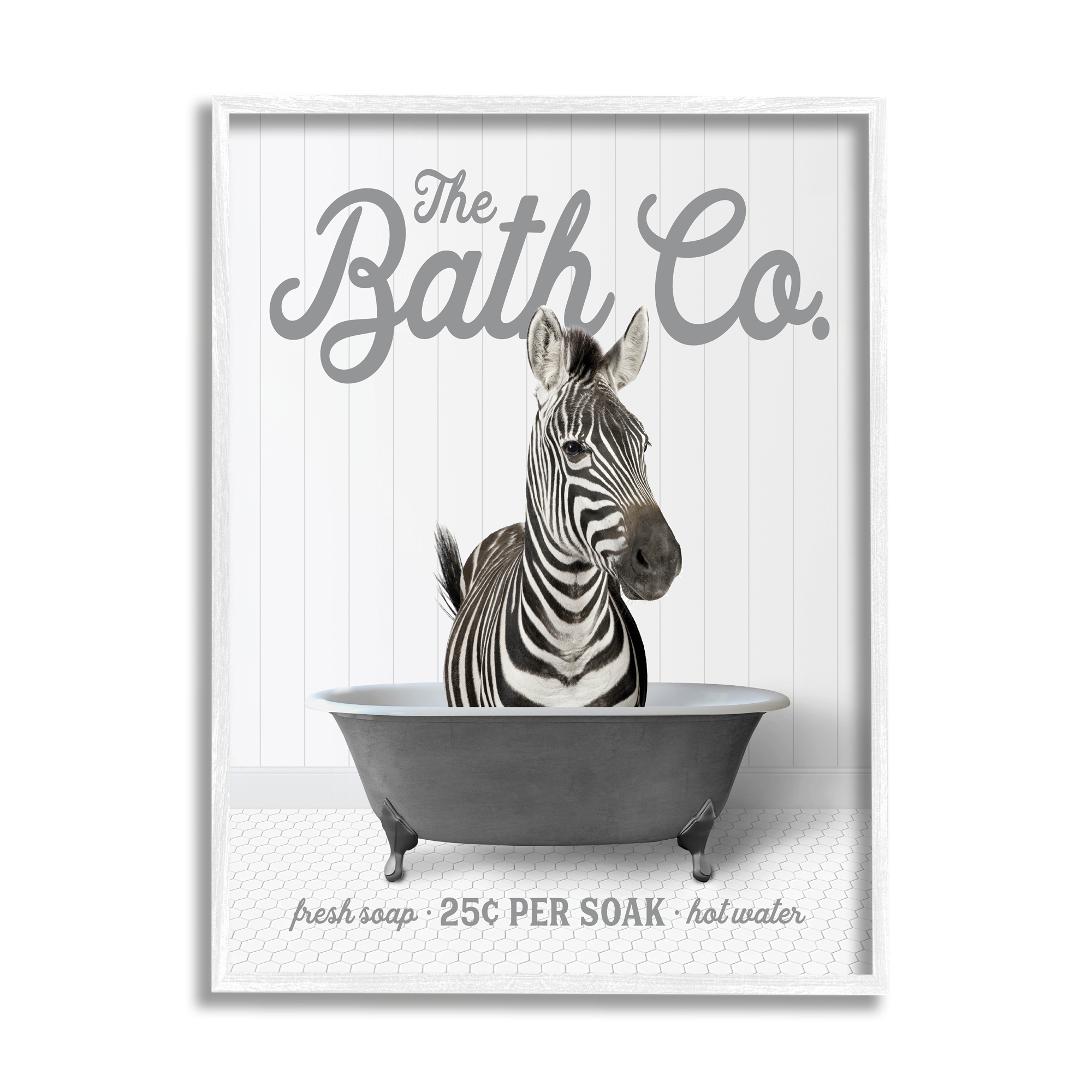 Stupell Industries Zebra Bathroom Tub Animals & Insects Painting White Framed Art Print Wall Art, 16 x 20