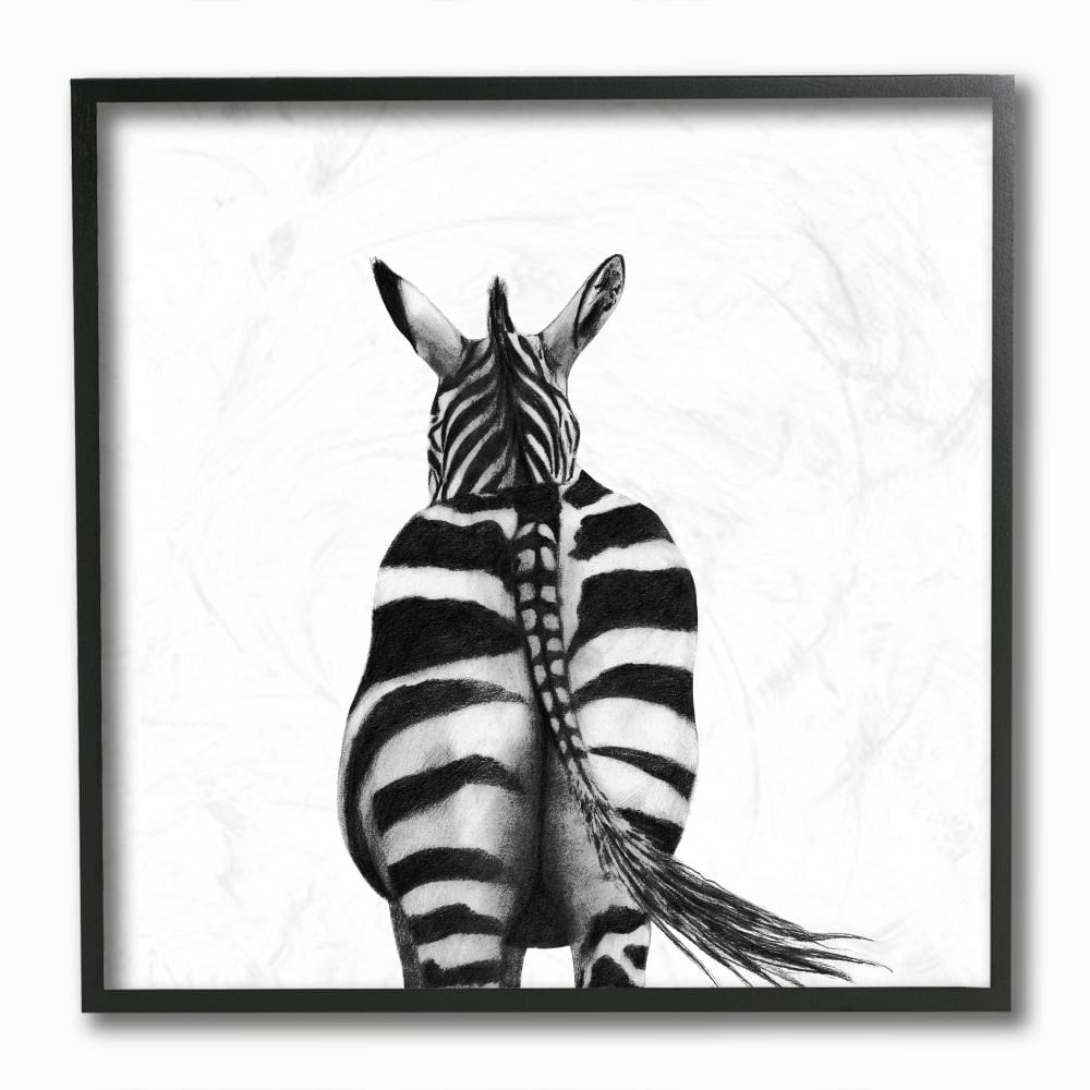 Stupell Industries Zebra Butt Behind Black White Minimal Drawing Framed Wall Art Design by Victoria Borges, 12" x 12", Black Framed