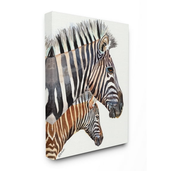 Stupell Industries Zebra Family Portrait Black Brown Animal Watercolor Painting Canvas Wall Art by Jennifer Redstreake