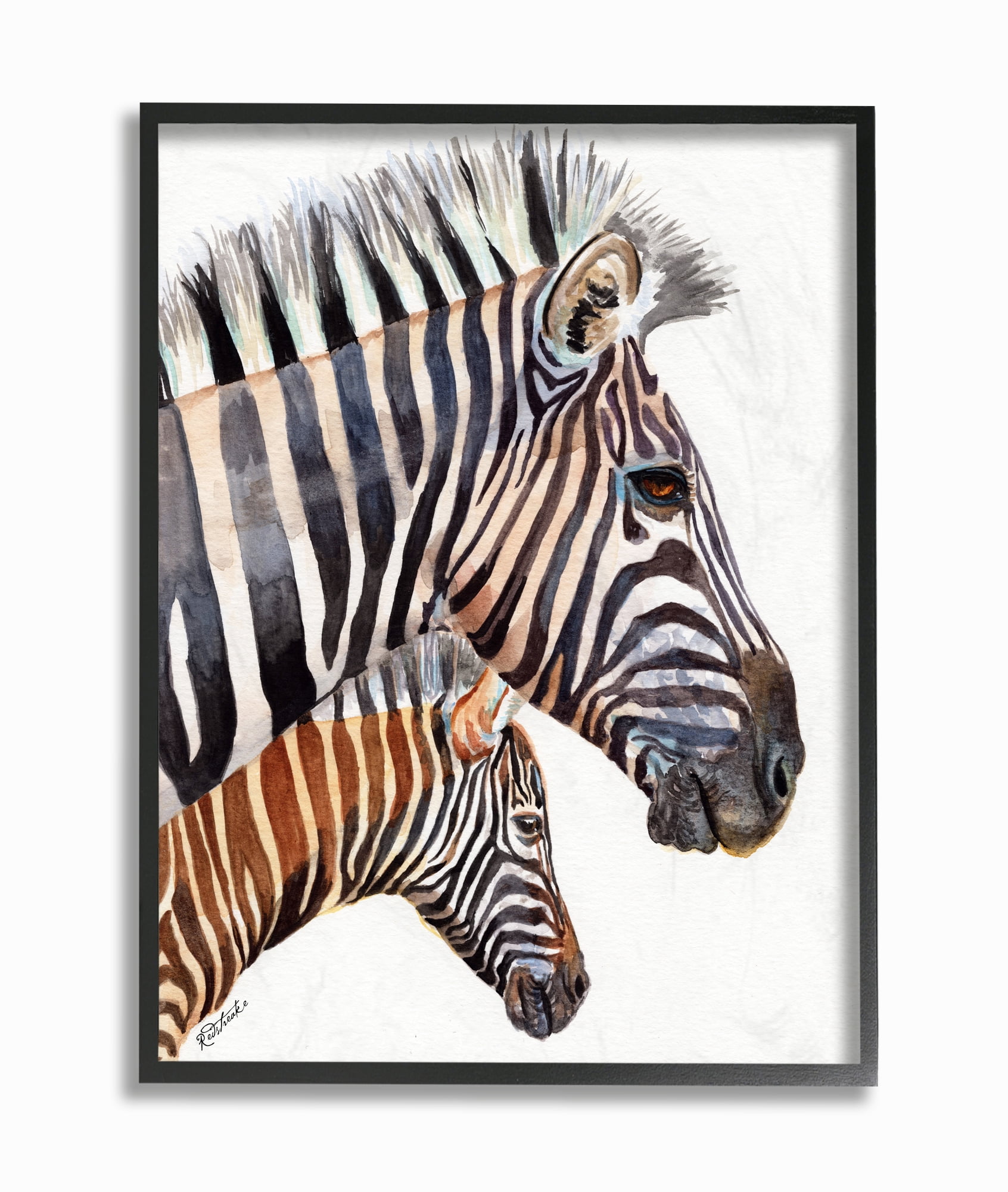 Stupell Industries Zebra Family Portrait Black Brown Animal Watercolor Painting Framed Wall Art by Jennifer Redstreake