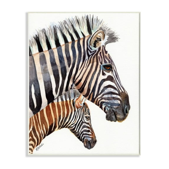 Stupell Industries Zebra Family Portrait Black Brown Animal Watercolor Painting Wood Plaque by Jennifer Redstreake