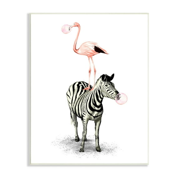 Stupell Industries Zebra Flamingo Safari Animal Stack Pink Bubble Gum, 13 x 19, Design by Ziwei Li