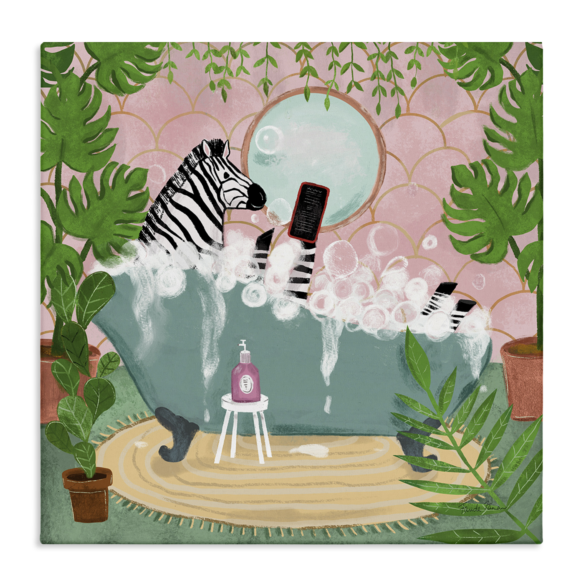 Stupell Industries Zebra Fun Bath Time Typography Painting Gallery Wrapped Canvas Art Print Wall Art, 24 x 24