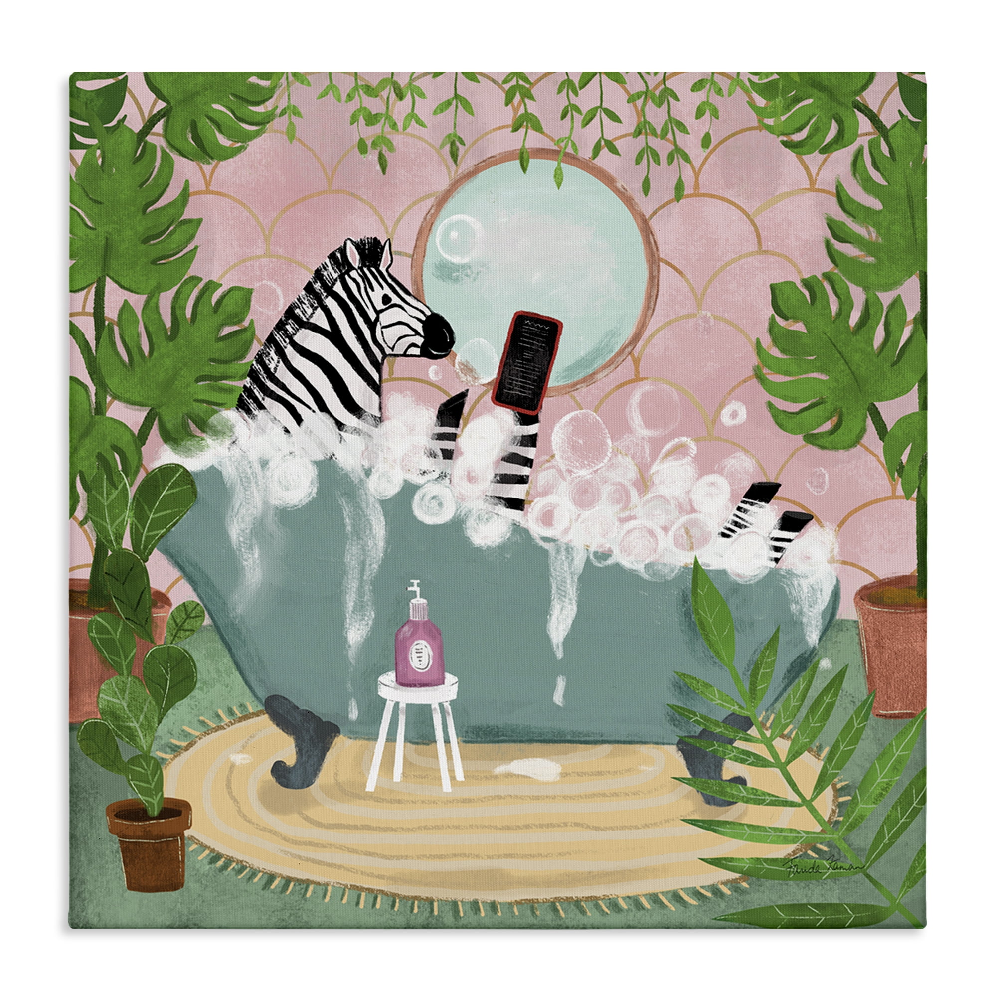 Stupell Industries Zebra Fun Bath Time Typography Painting Gallery Wrapped Canvas Art Print Wall Art, 30 x 30
