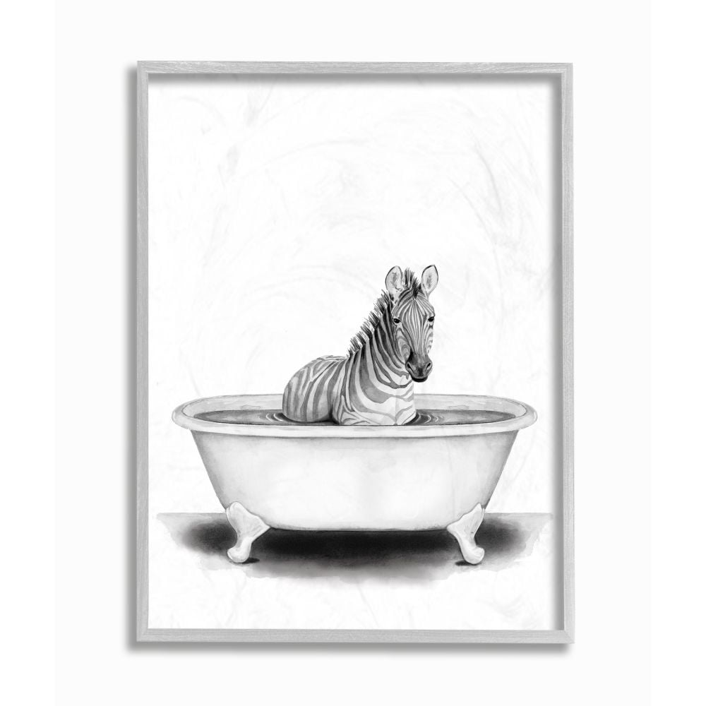 Stupell Industries Zebra In A Tub Funny Animal Bathroom Drawing Framed Wall Art by Rachel Neiman