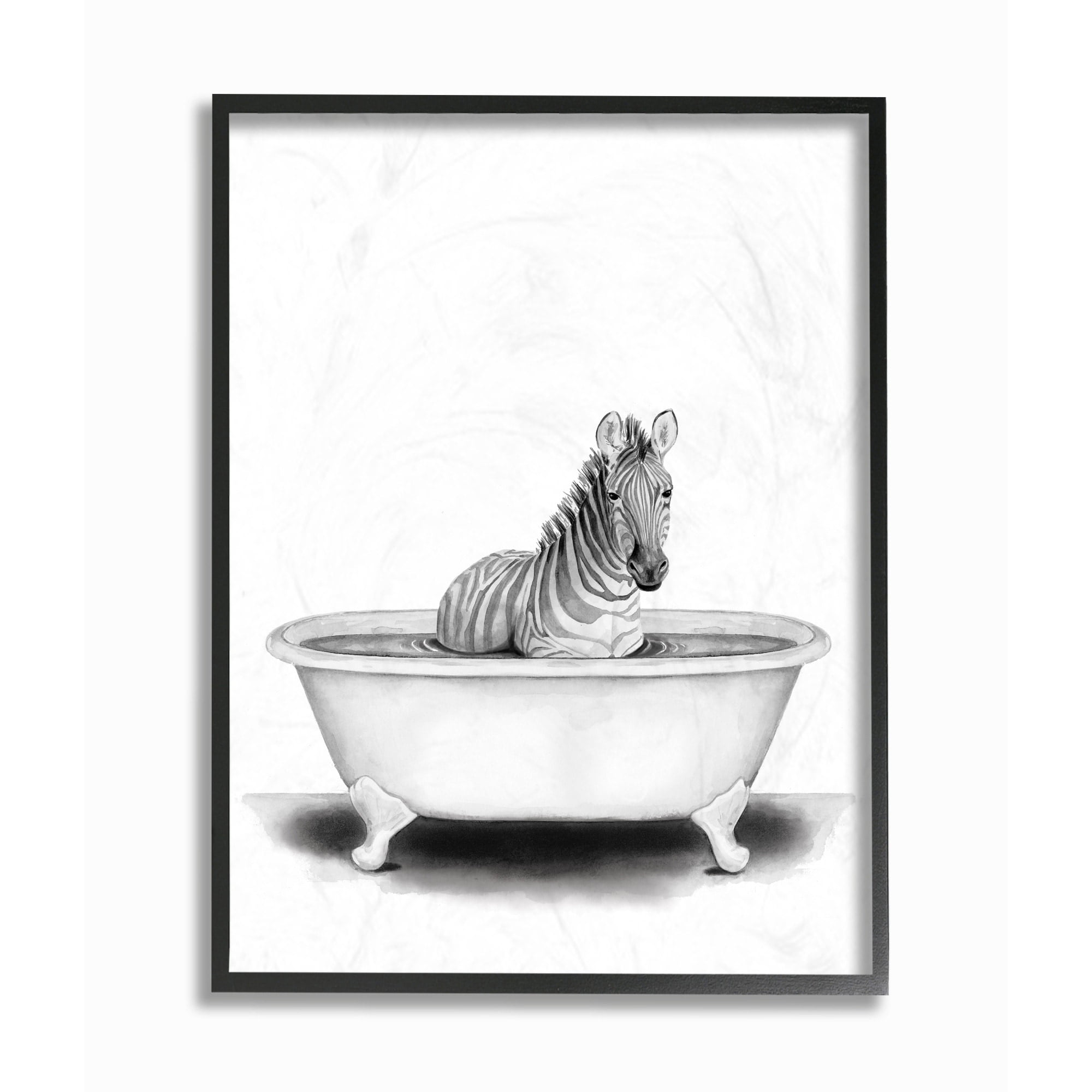 Stupell Industries Zebra In A Tub Funny Animal Bathroom Drawing Framed Wall Art by Rachel Neiman