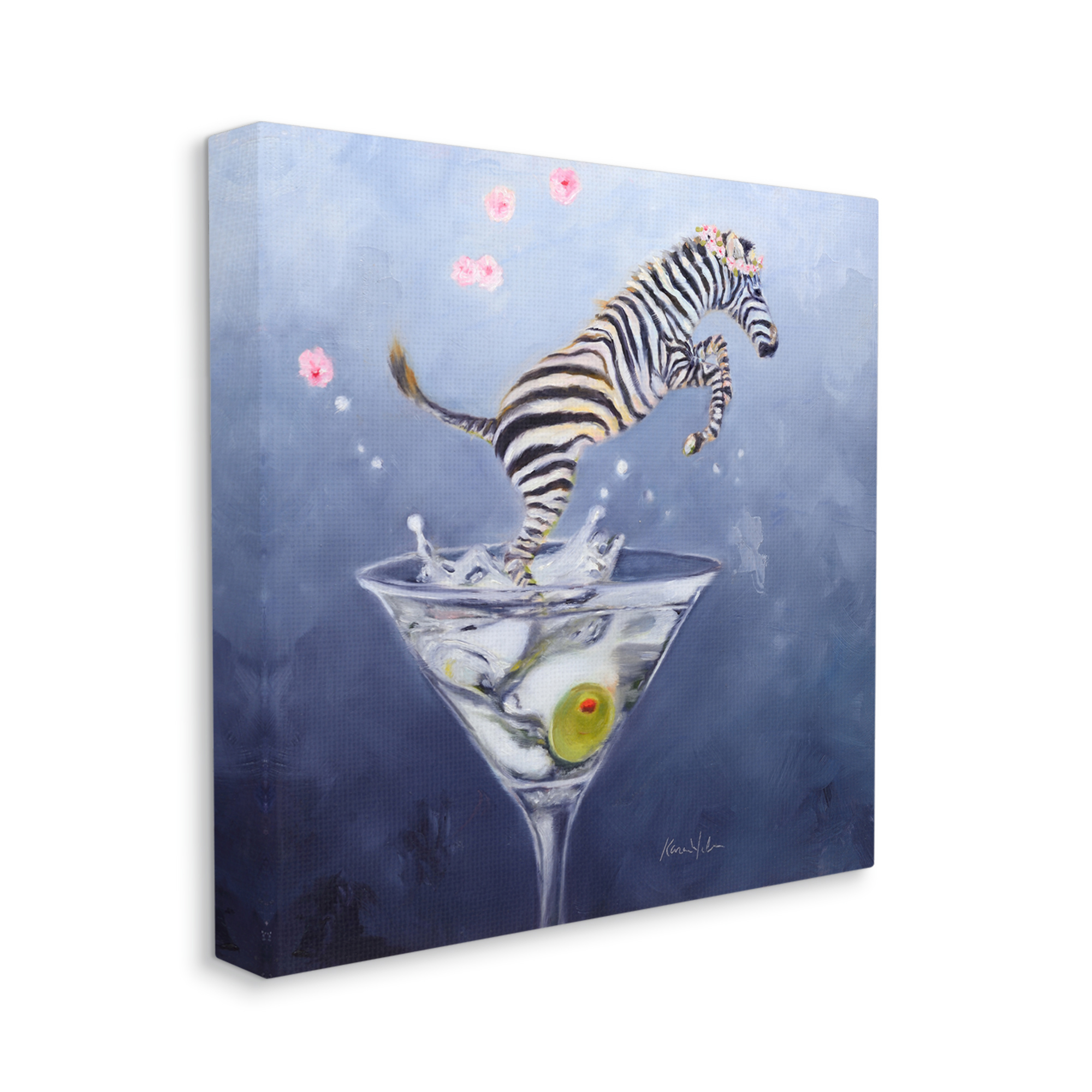 Stupell Industries Zebra Leaping from Martini Glass Olive Canvas Wall Art by Karen Weber Fine Art