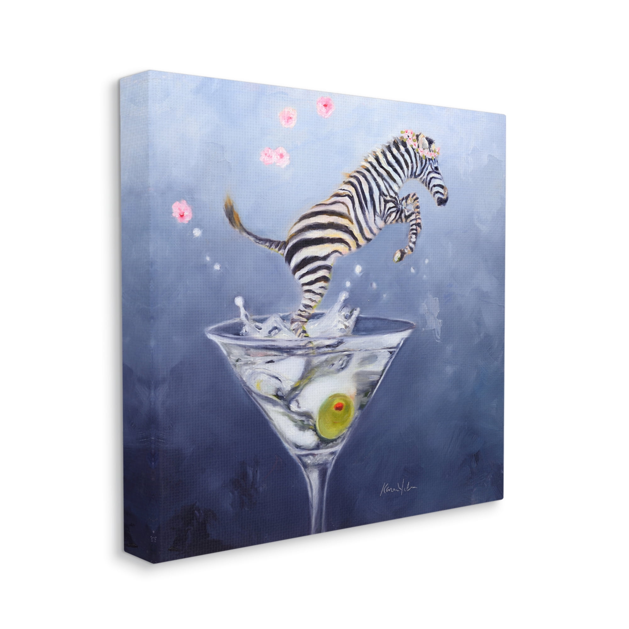 Stupell Industries Zebra Leaping from Martini Glass Olive Canvas Wall Art by Karen Weber Fine Art