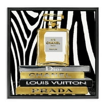 Stupell Industries Zebra Patterned Fashion Bookstack Beauty & Fashion Painting Black Floater Framed Canvas Art Print Wall Art, 18 x 18